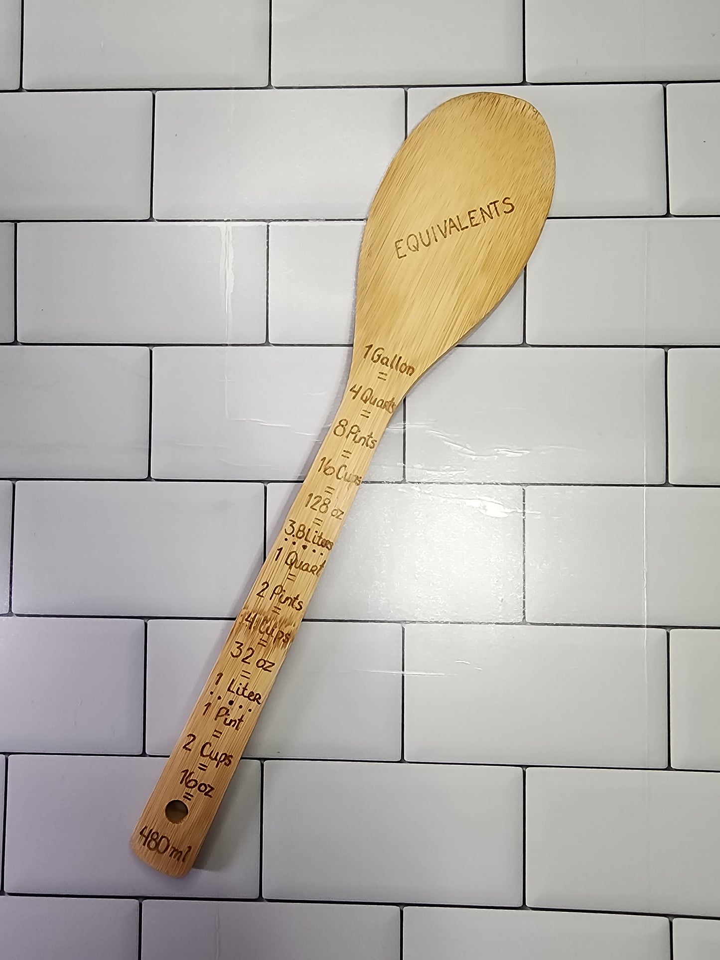 Freehand Woodburned (Sugar to Honey Conversion and Liquid Equivalents) Bamboo Wooden Spoon Utencil