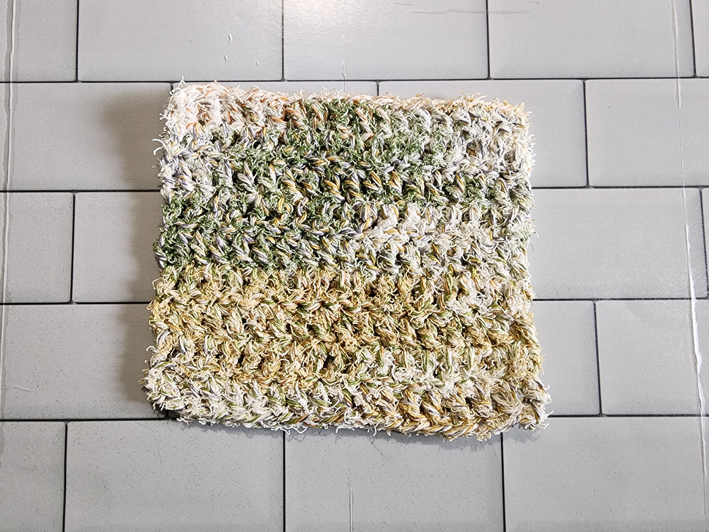 Handmade Crochet Kitchen Dish Scrubbie Heavy Duty (Tan/Green/White)