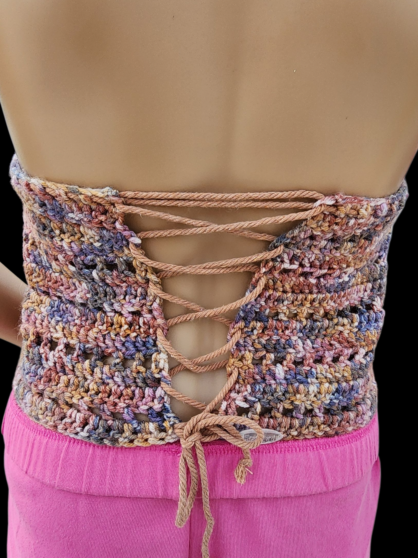 Handmade Crochet Tank Top *The Shelly* (Tan/Blue)