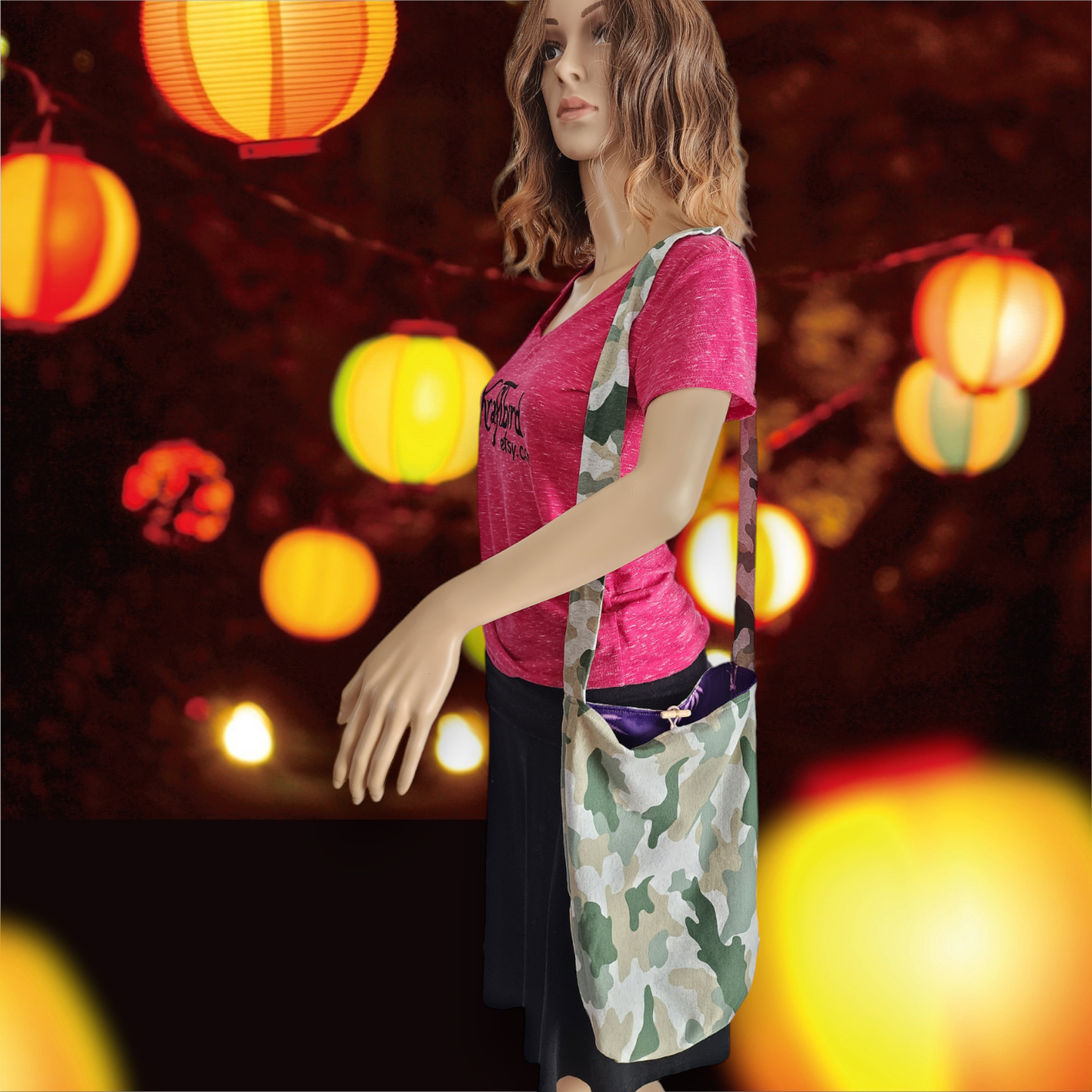 Handmade Hippie Boho Reversible Crossbody Bag (Purple Marijuana Leaves)