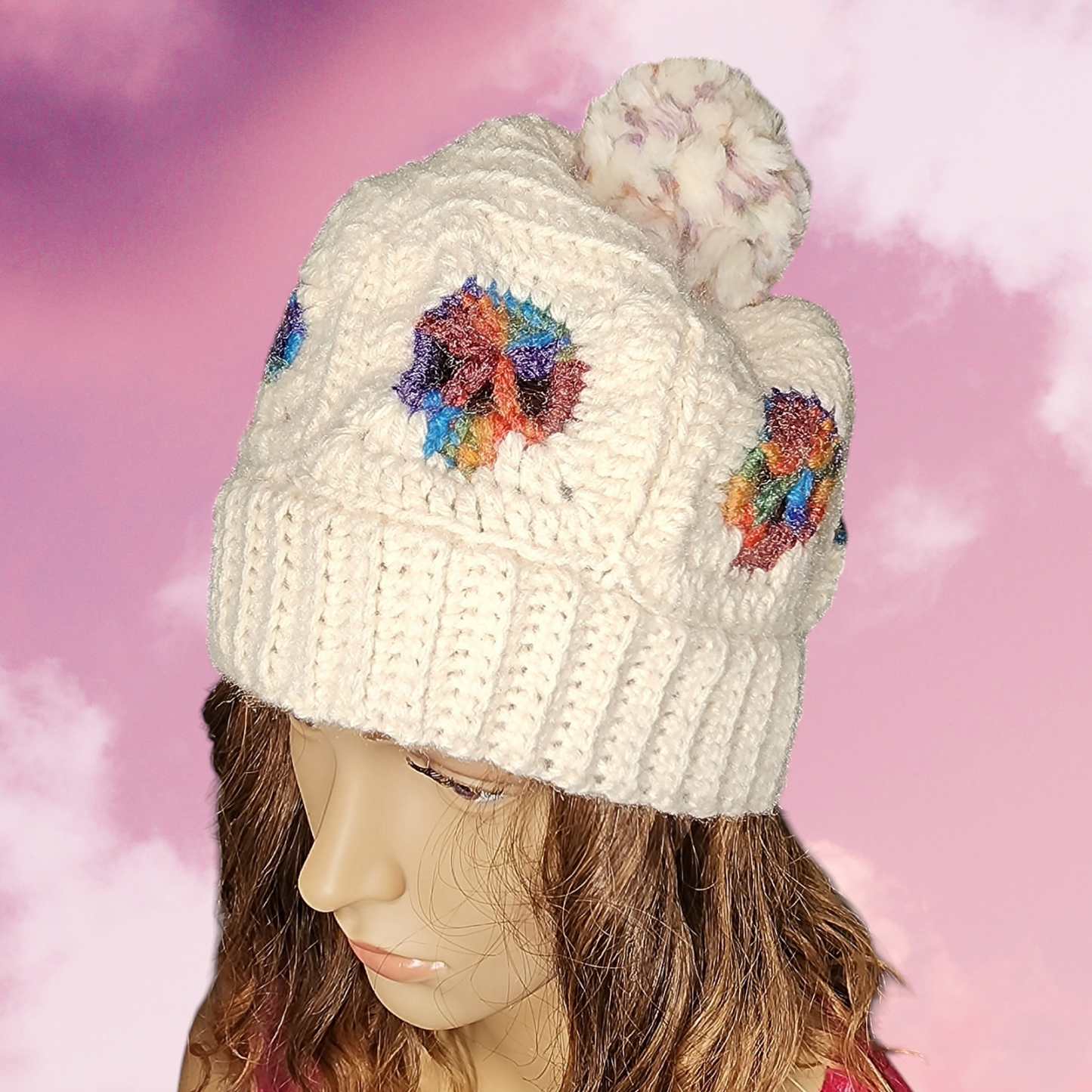 Handmade Crochet Skull Beanie Hat with Pompom (Custom Order Only)