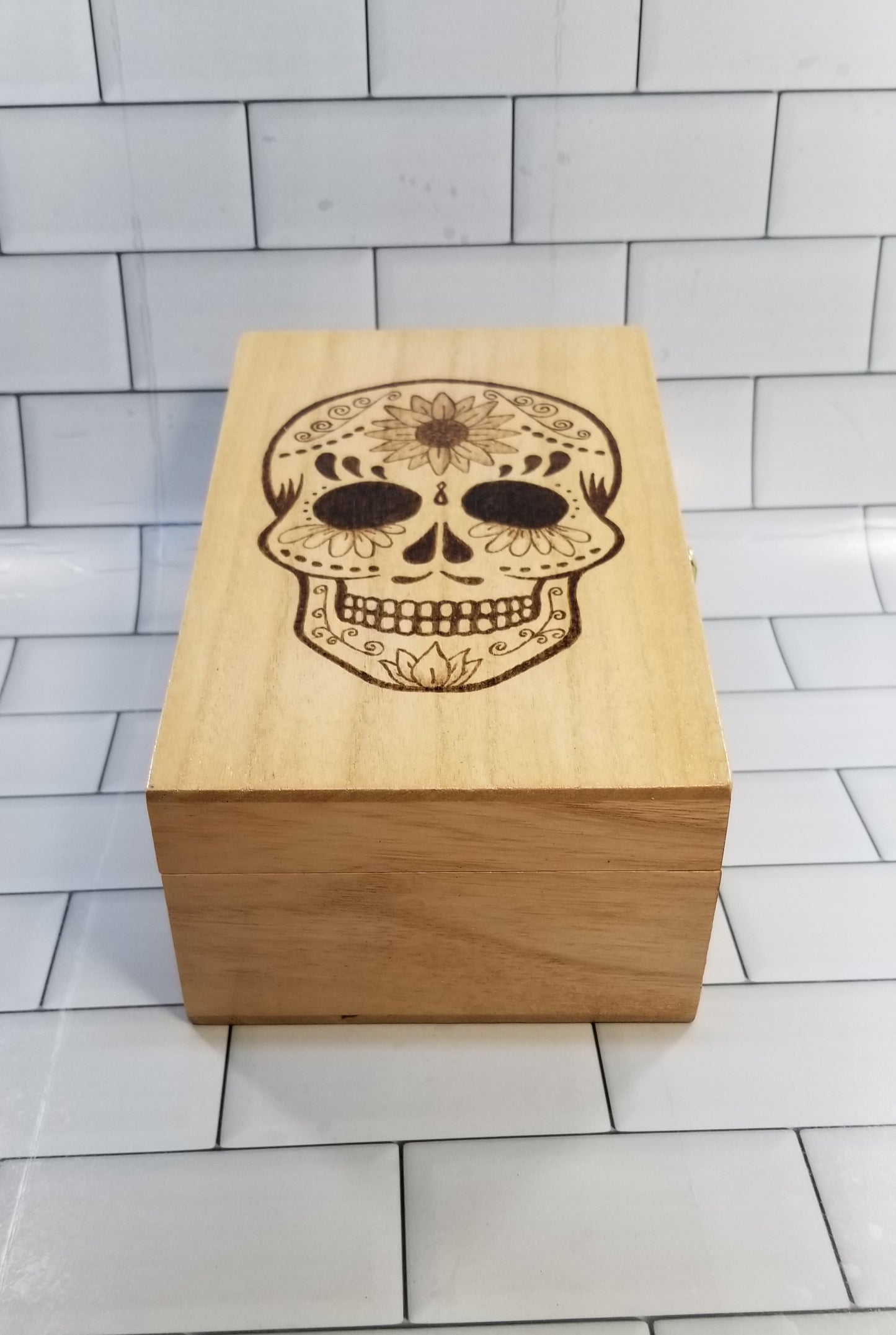 Freehand Woodburned Sugar Skull Box