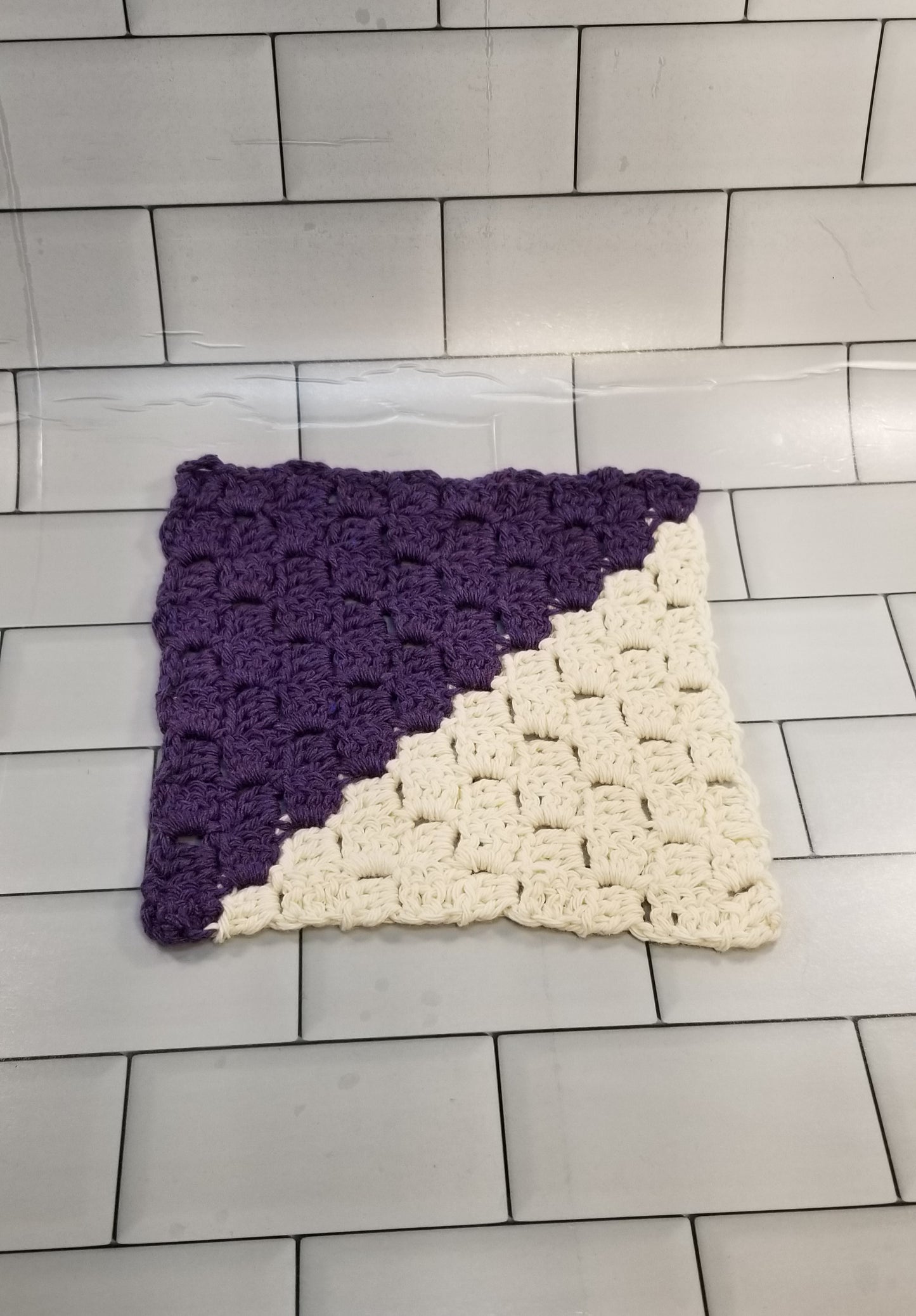 Handmade Crochet Dishcloth (Purple/White)