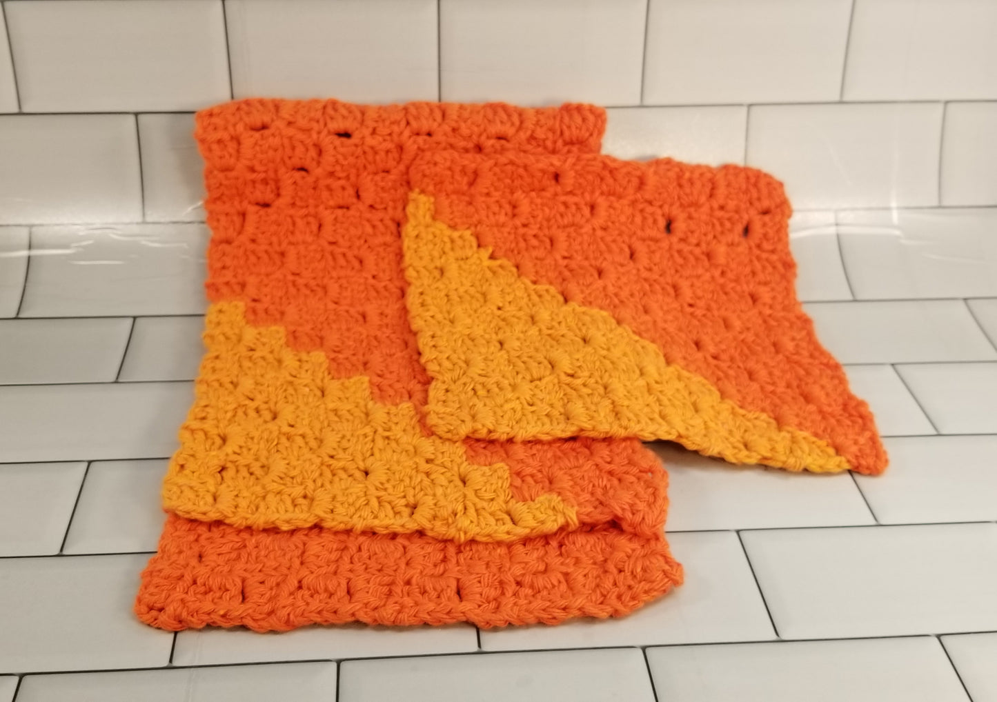 Handmade Crochet Cooking Towel and Dishcloth Set (Orange/Pumpkin)