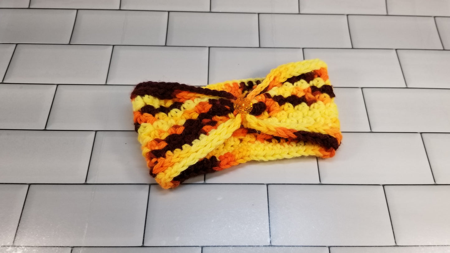 Handmade Crochet Earwarmer with Button (Child Size) (Yellow/Orange/Brown)