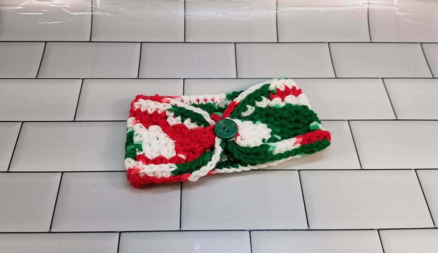 Handmade Crochet Earwarmer with Button (Child Size) (Red/Green/White)