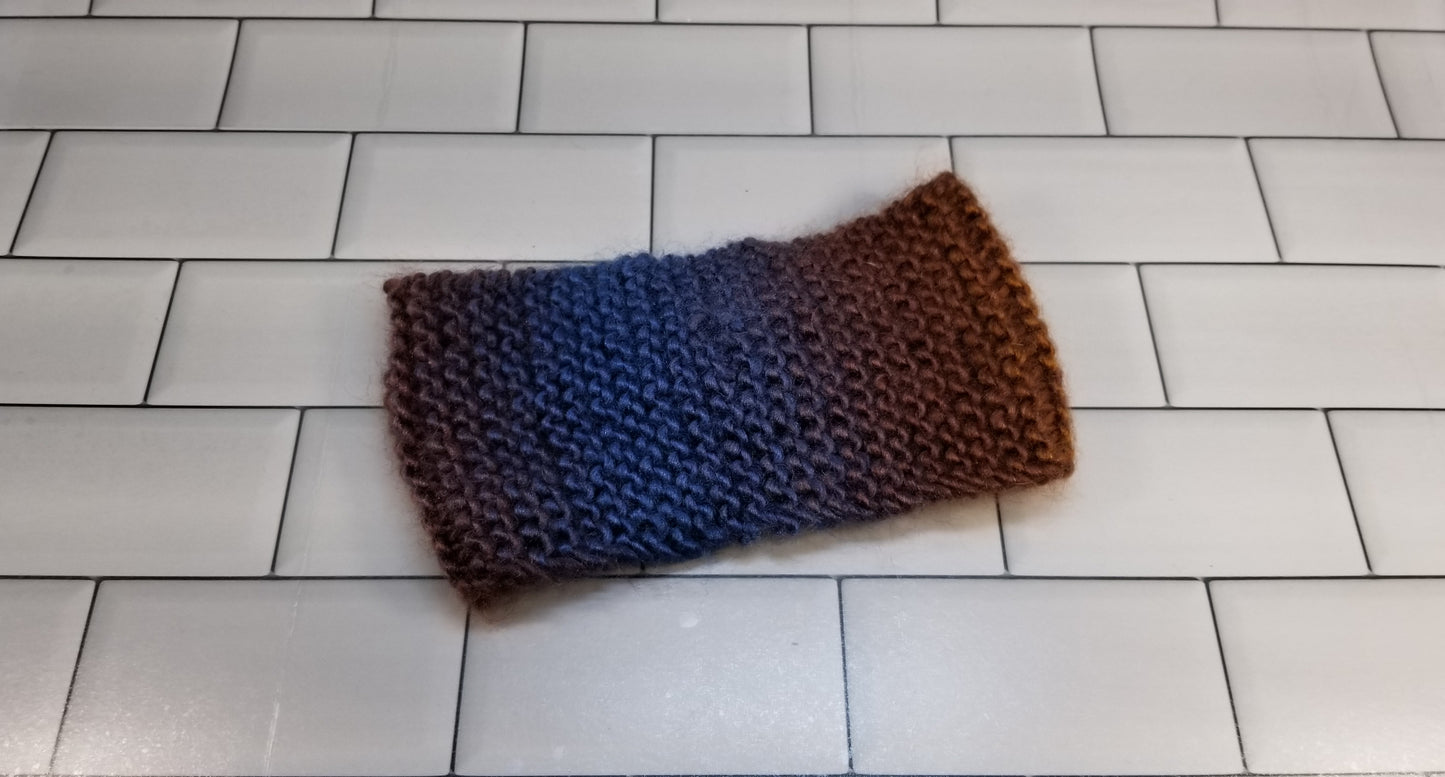 Handmade Knitted Earwarmer with Twist (Child Size) (Copper/Blue)