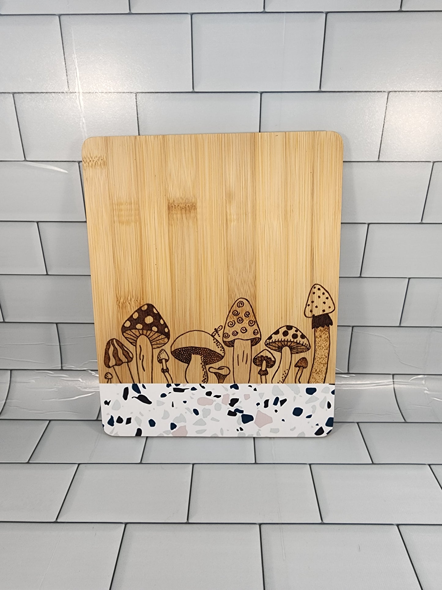 Freehand Woodburned Mushroom Bamboo Cutting Board