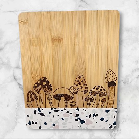Freehand Woodburned Mushroom Bamboo Cutting Board