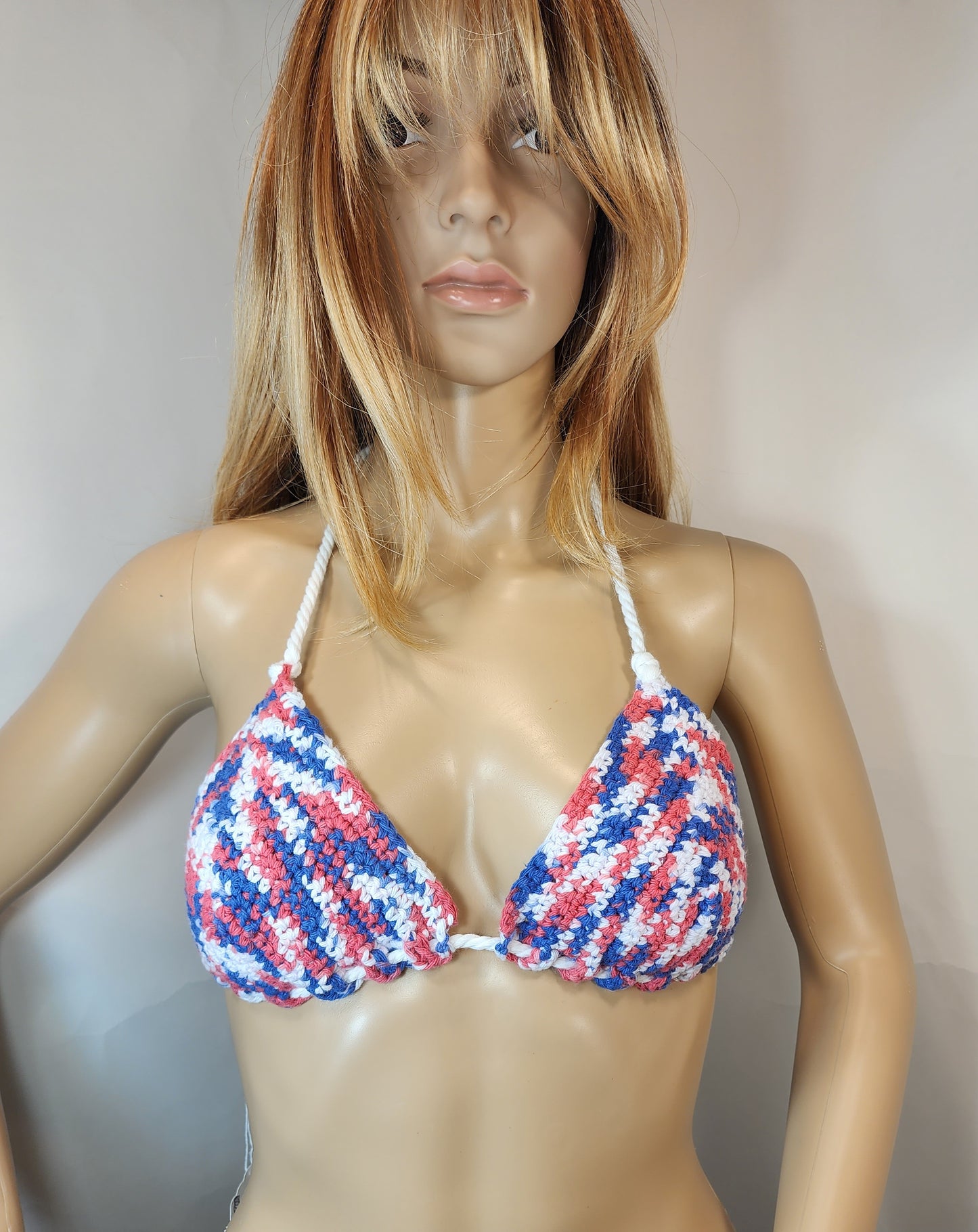 Handmade Crochet Bikini Swim Top (Red/White/Blue)