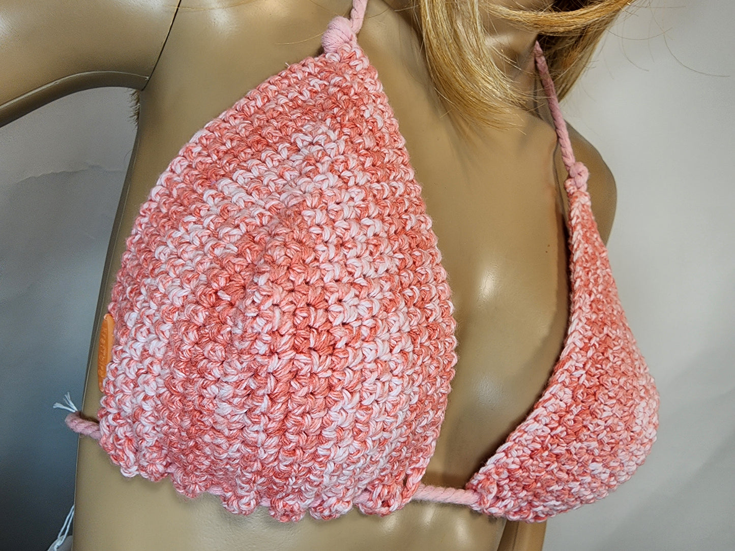 Handmade Crochet Bikini Swim Top (Orange/White)