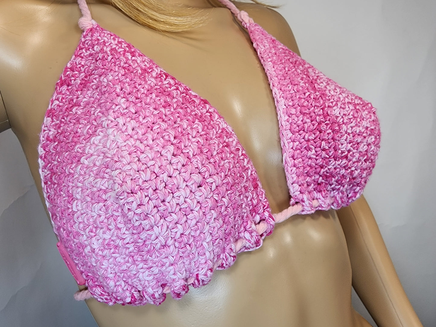 Handmade Crochet Bikini Swim Top (Pink/White)