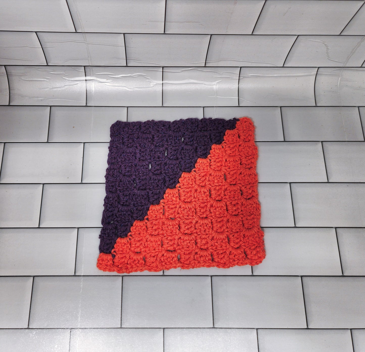 Handmade Crochet Dishcloth (Orange/Purple)