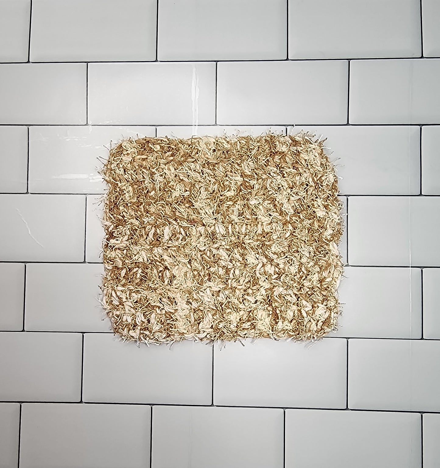 Handmade Crochet Kitchen Dish Scrubbie Heavy Duty (Tan/White)