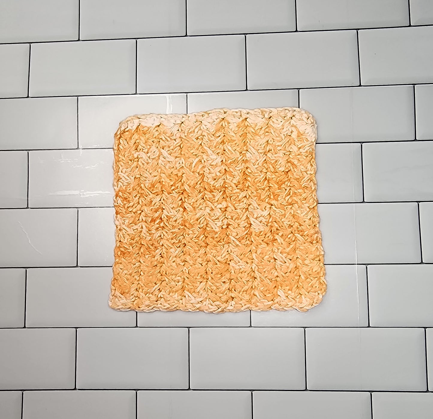 Handmade Crochet Dishcloth (Orange/White)