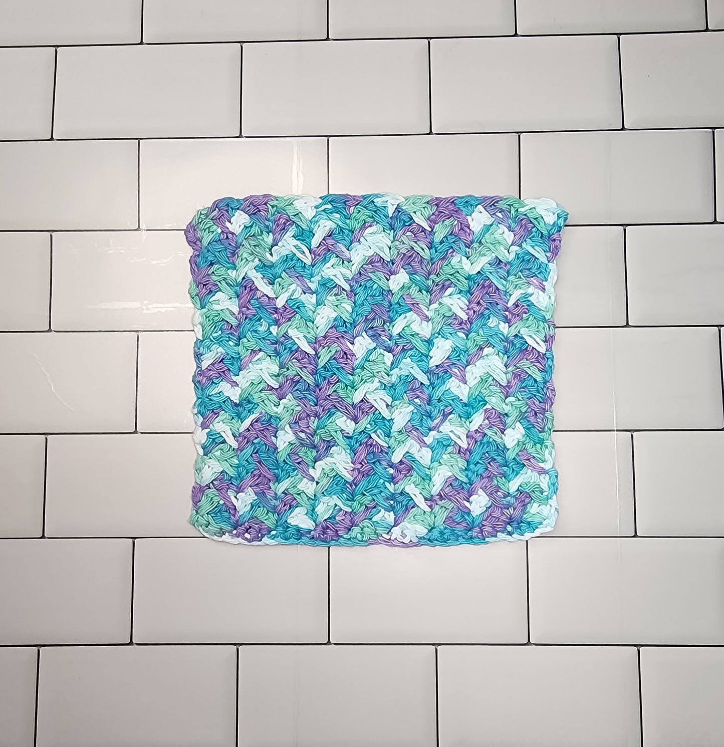 Handmade Crochet Dishcloth (Purple/Aqua Blue)