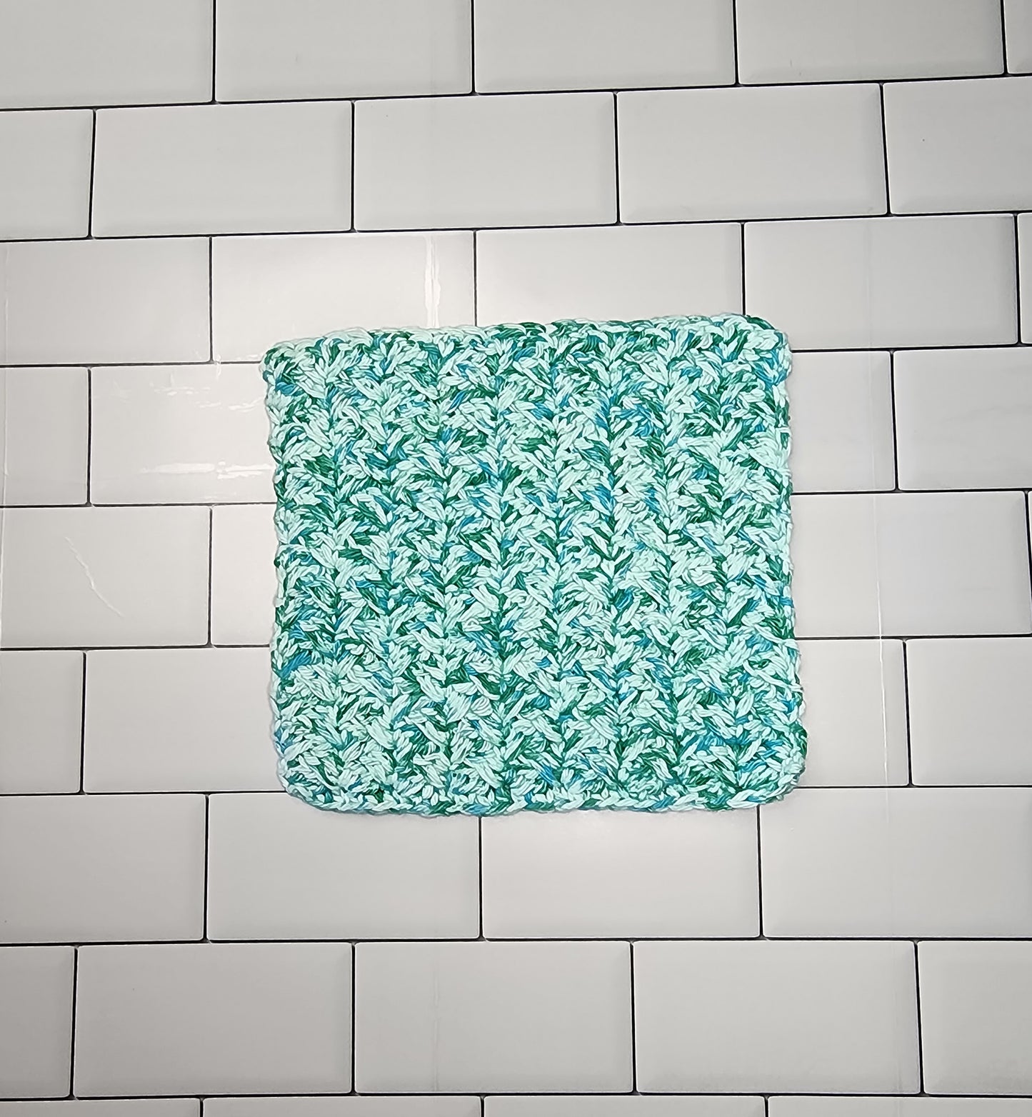 Handmade Crochet Dishcloth (Green/Aqua Blue)