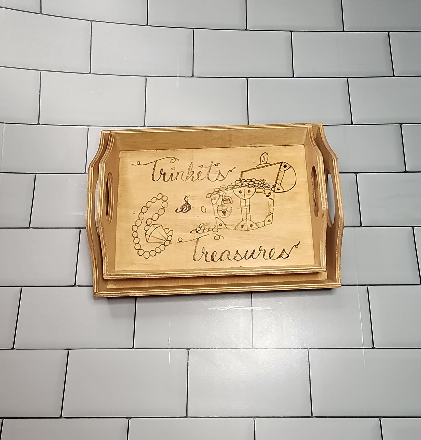 Freehand Woodburned "Trinkets & Treasures" Nesting Tray (5x7)