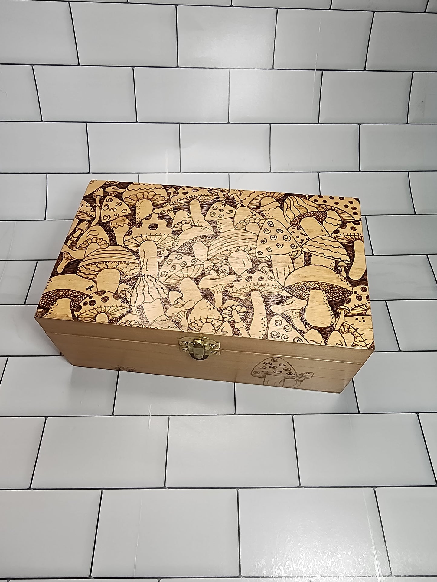 Freehand Woodburned Mushroom Box