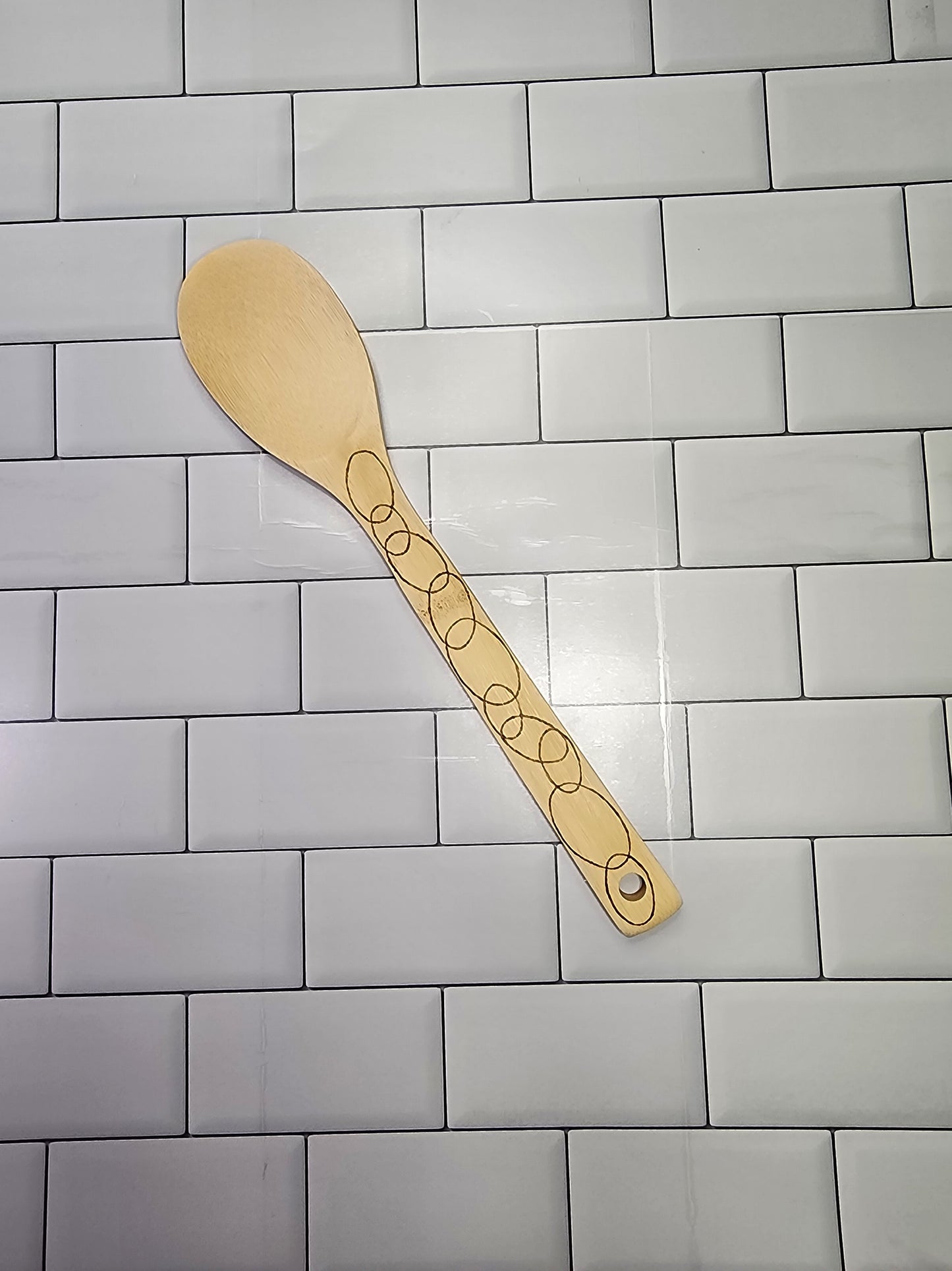 Freehand Woodburned Wooden Bamboo Spoon Utencil