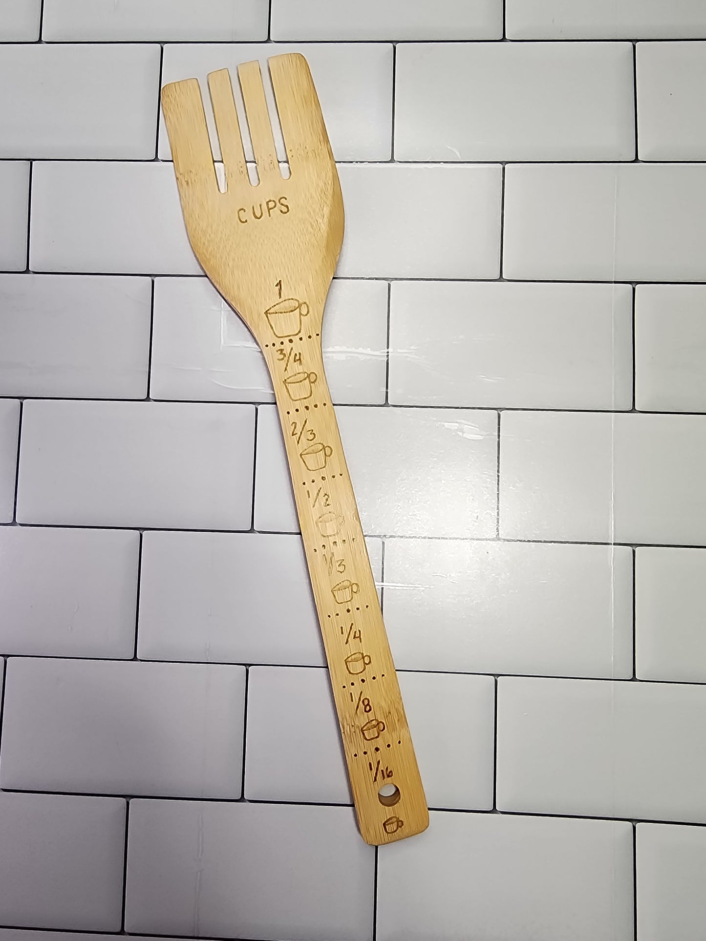 Freehand Woodburned (Cups to Ounces) Wooden Bamboo Fork Utencil