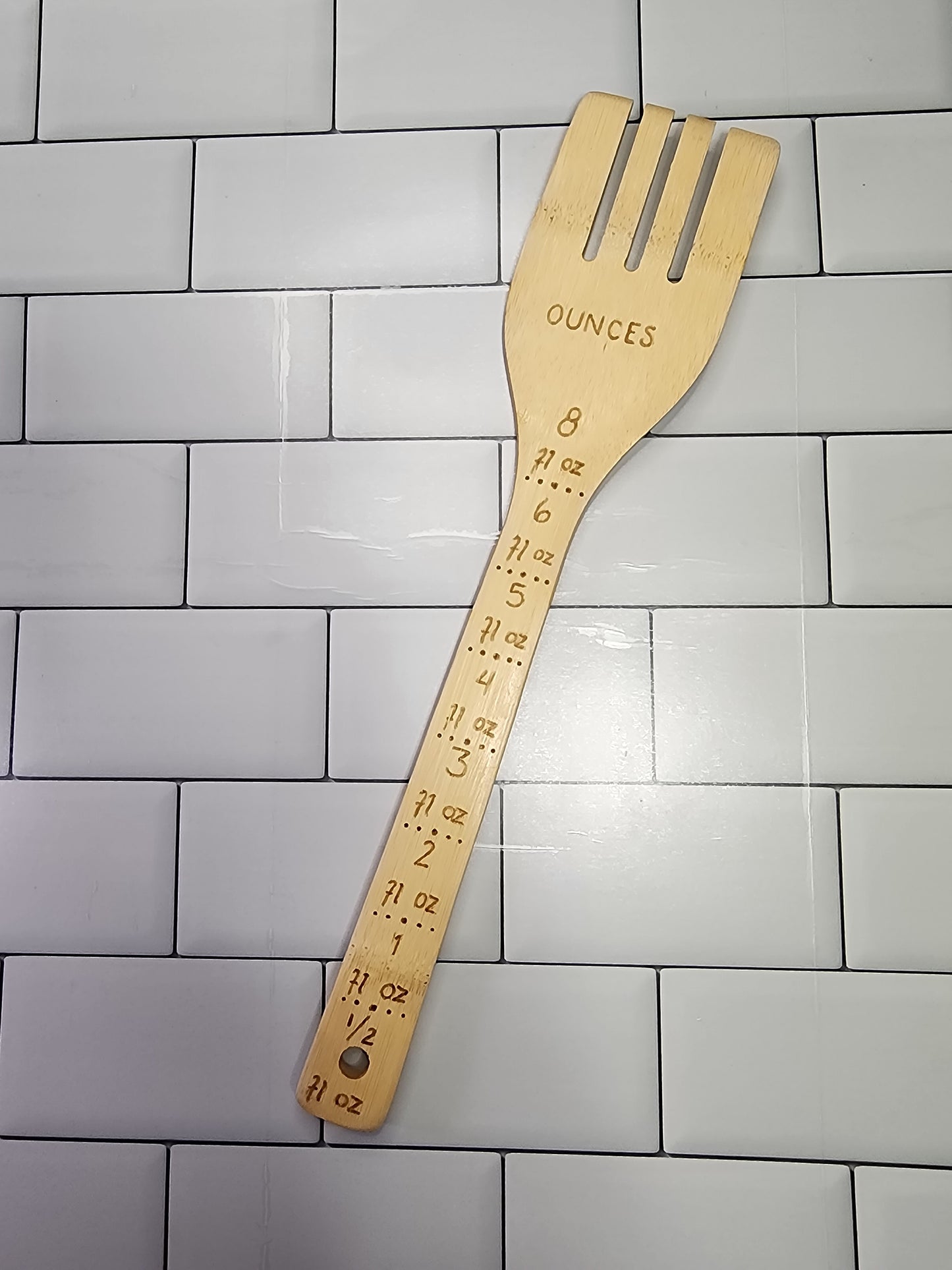 Freehand Woodburned (Cups to Ounces) Wooden Bamboo Fork Utencil