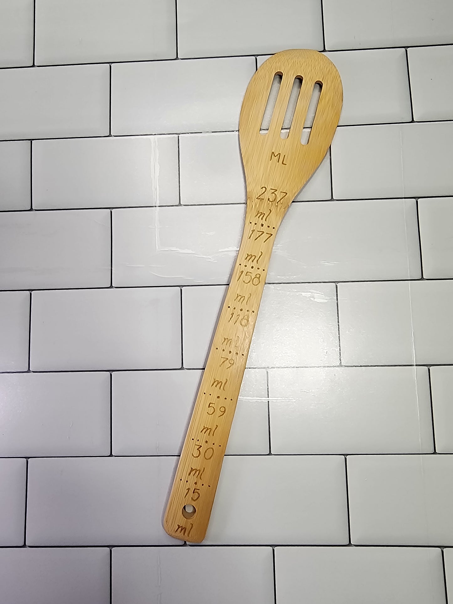 Freehand Woodburned (Tablespoons to Milliliters) Wooden Bamboo Slotted Spoon Utencil