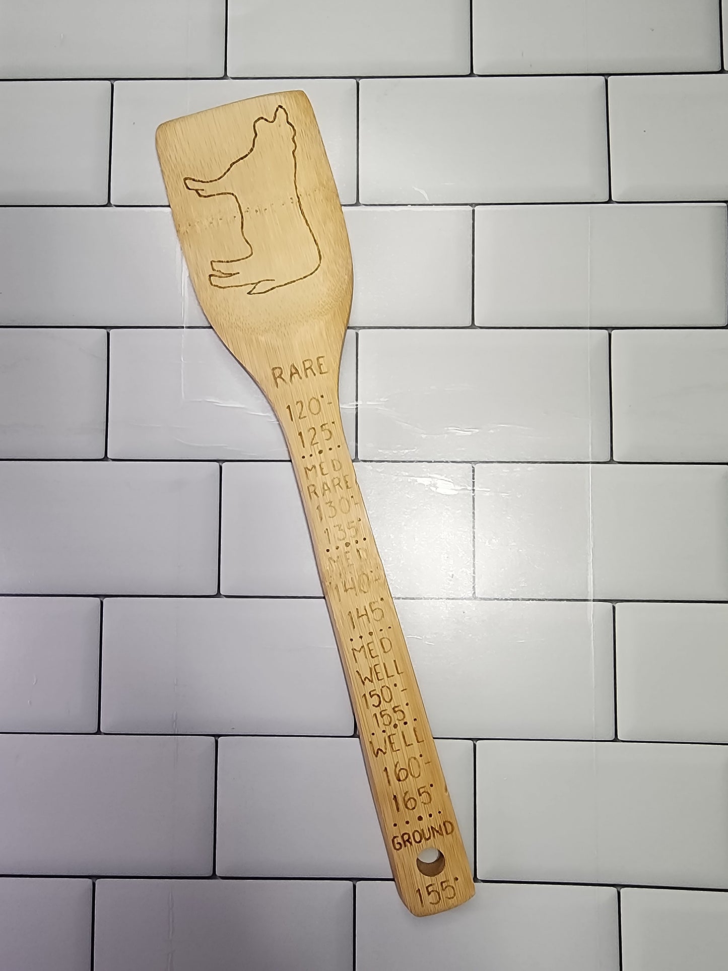 Freehand Woodburned (Food Temperatures) Wooden Bamboo Spatula Utencil