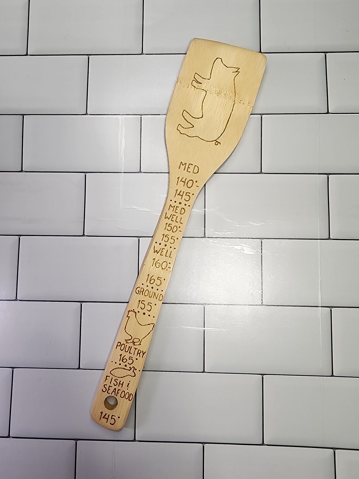 Freehand Woodburned (Food Temperatures) Wooden Bamboo Spatula Utencil