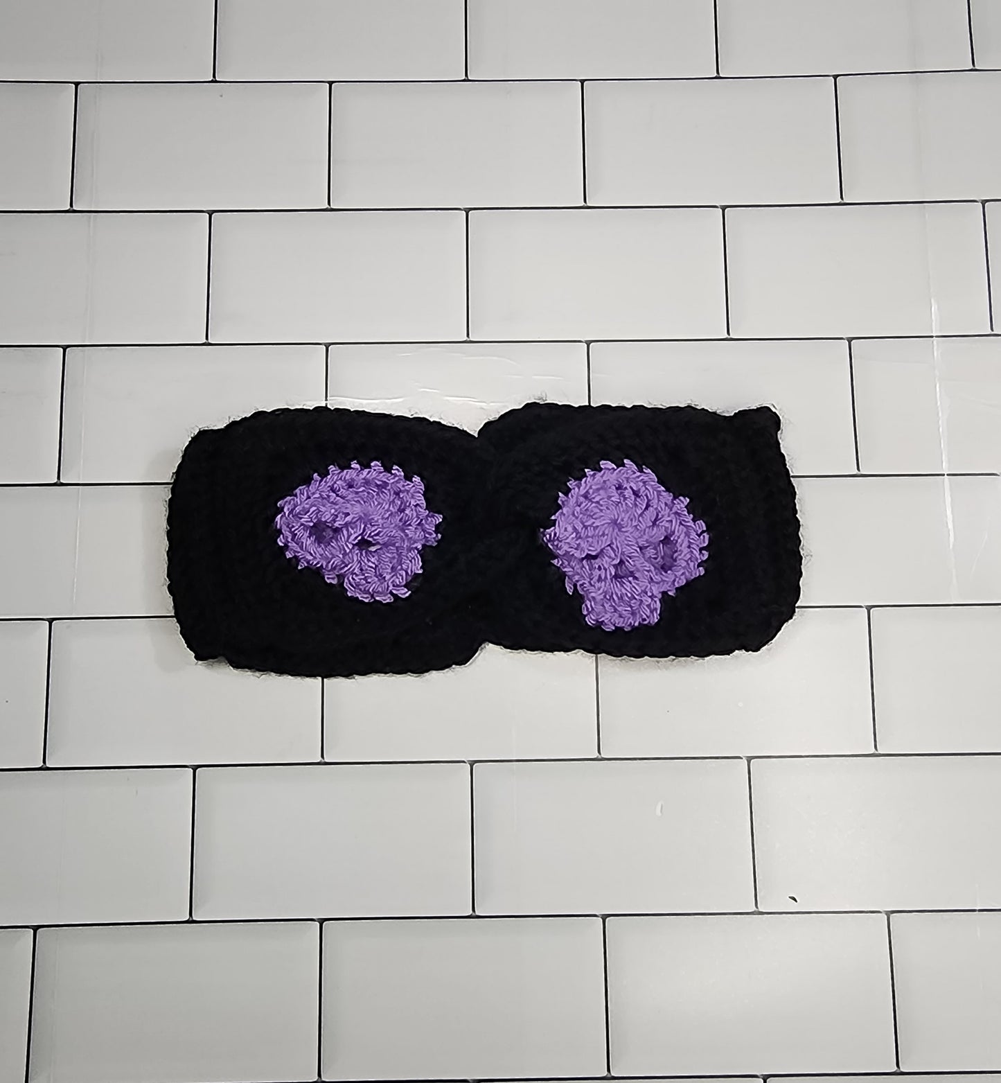 Handmade Crochet Earwarmer with Skulls and a Twist (Child Size) (Black/purple)