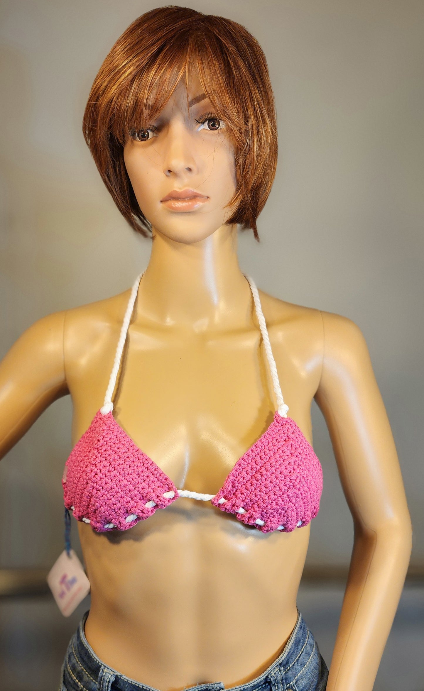 Handmade Crochet Bikini Swim Top (Pink)