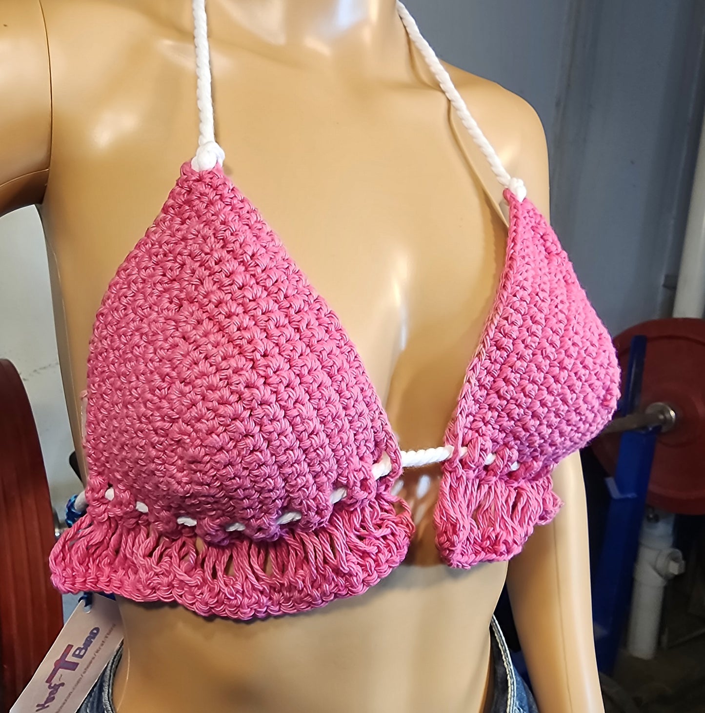 Handmade Crochet Flapperkini Bikini Swim Top (Pink)