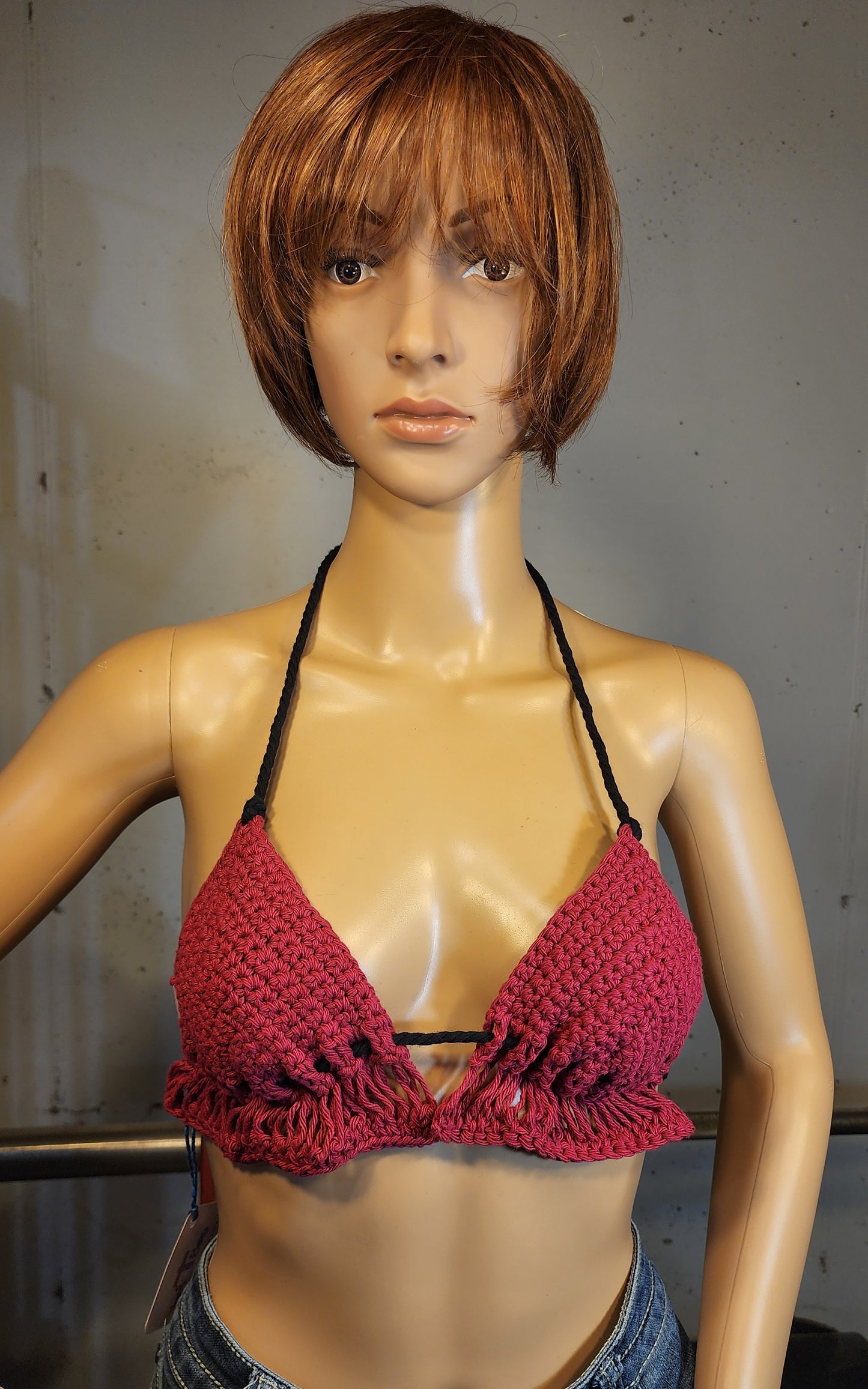 Handmade Crochet Flapperkini Bikini Swim Top (Magenta)