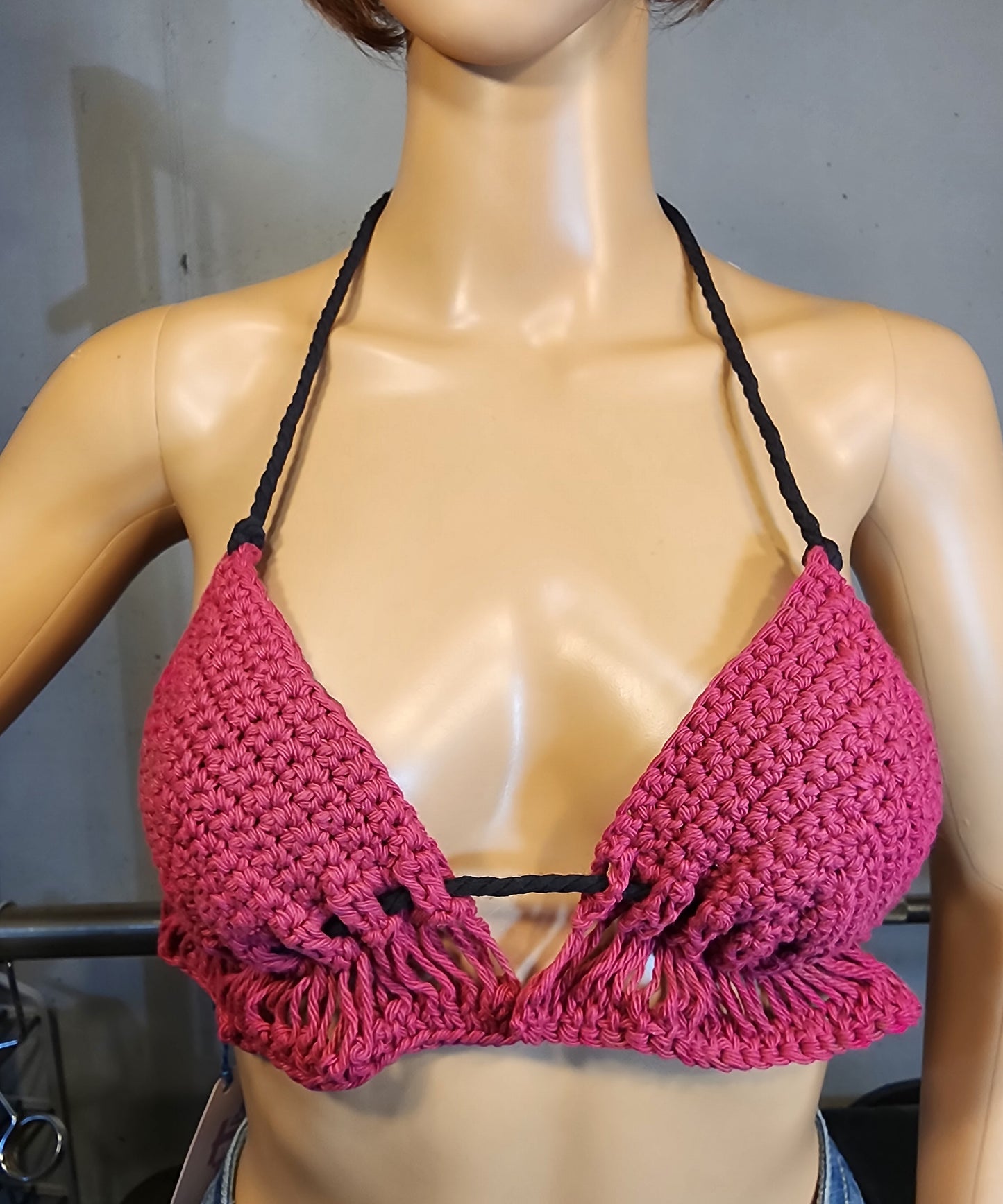 Handmade Crochet Flapperkini Bikini Swim Top (Magenta)