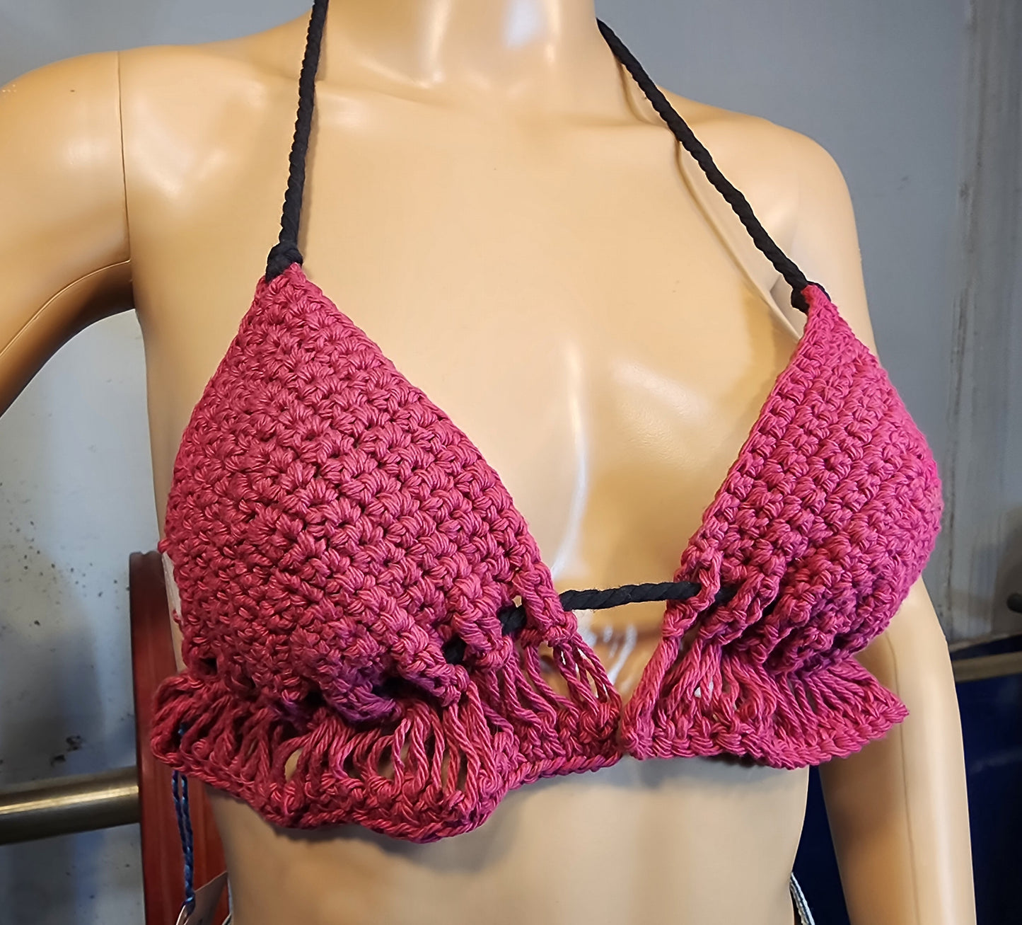 Handmade Crochet Flapperkini Bikini Swim Top (Magenta)