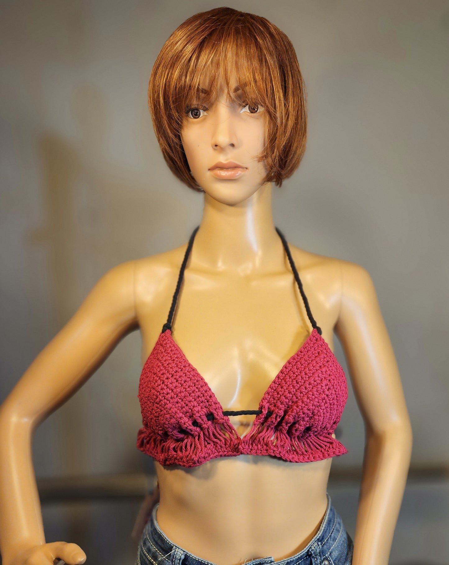 Handmade Crochet Flapperkini Bikini Swim Top (Magenta)