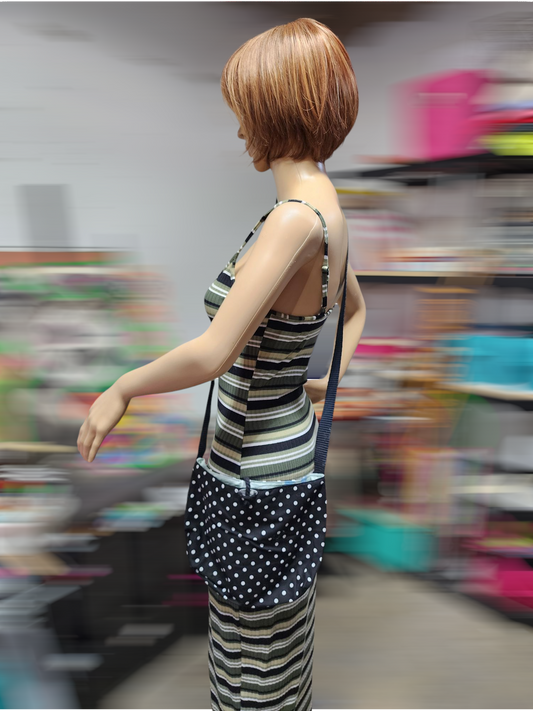 Handmade Hippie Boho Reversible Crossbody Bag (Polka Dot Print)