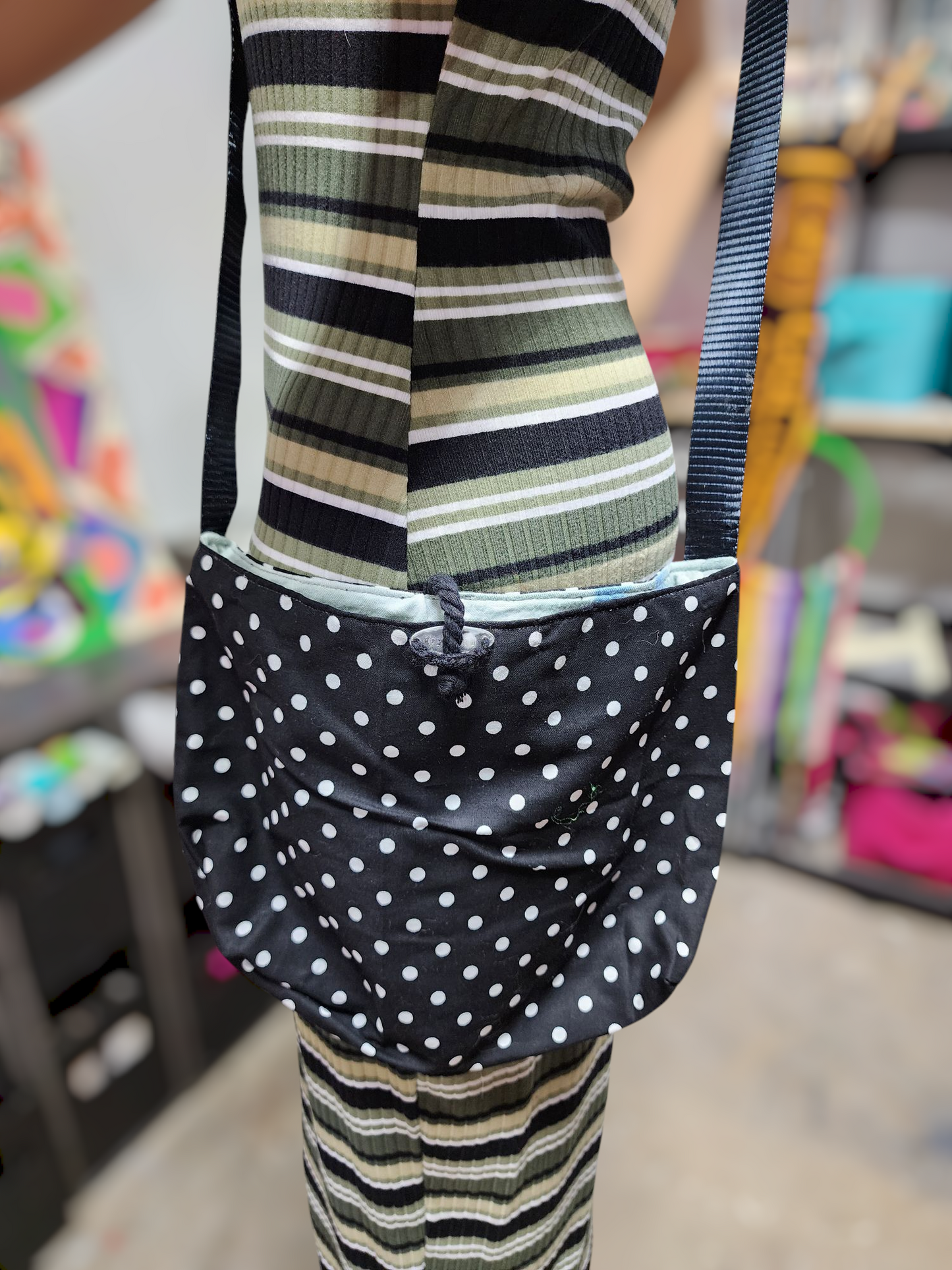 Handmade Hippie Boho Reversible Crossbody Bag (Polka Dot Print)