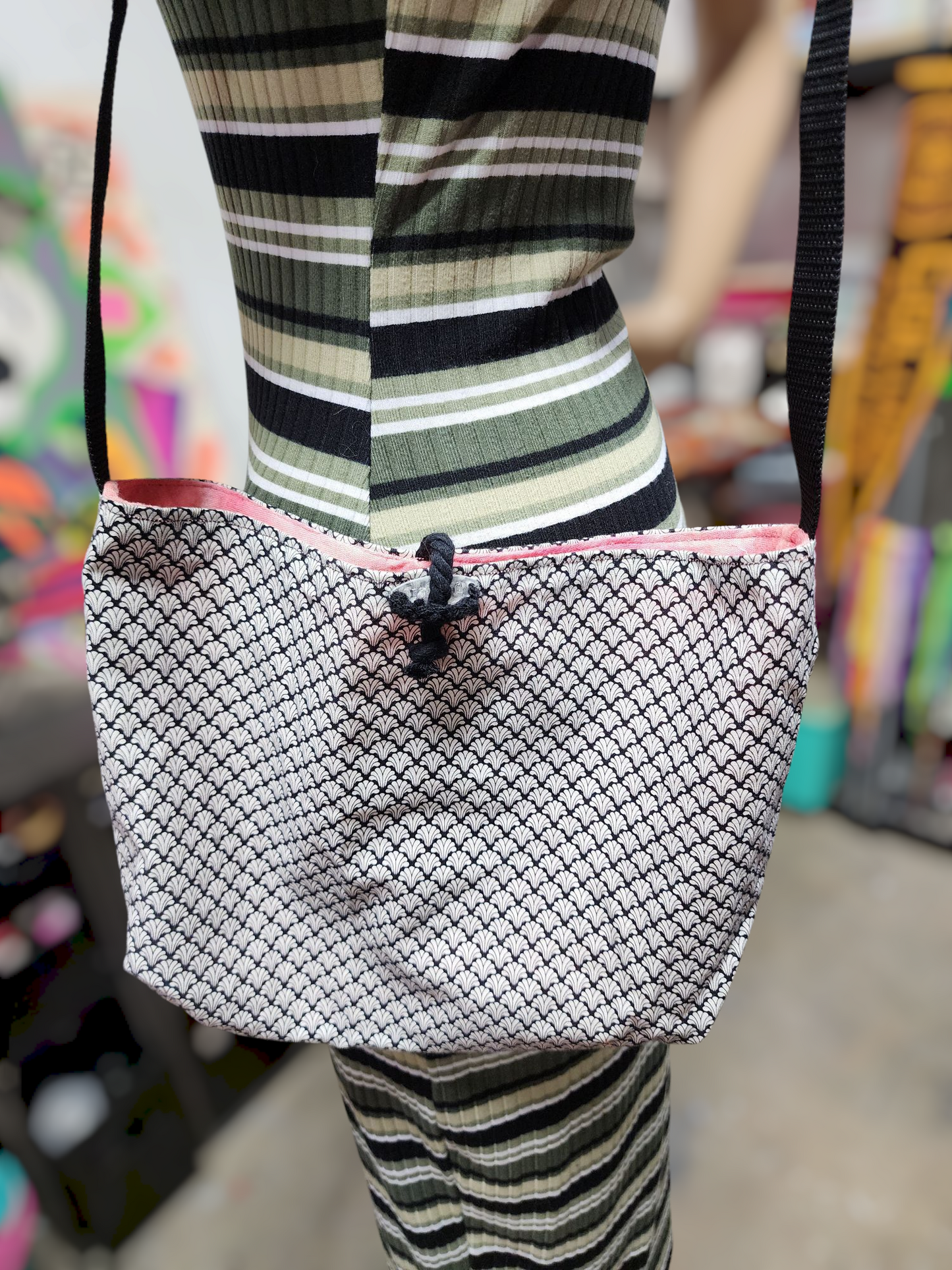 Handmade Hippie Boho Reversible Crossbody Bag (Geometric Print)