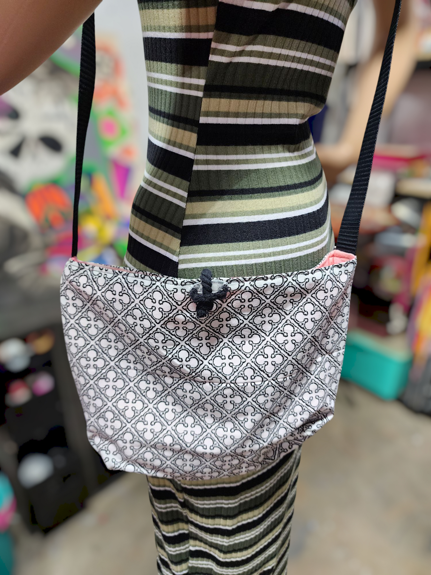 Handmade Hippie Boho Reversible Crossbody Bag (Geometric Print)