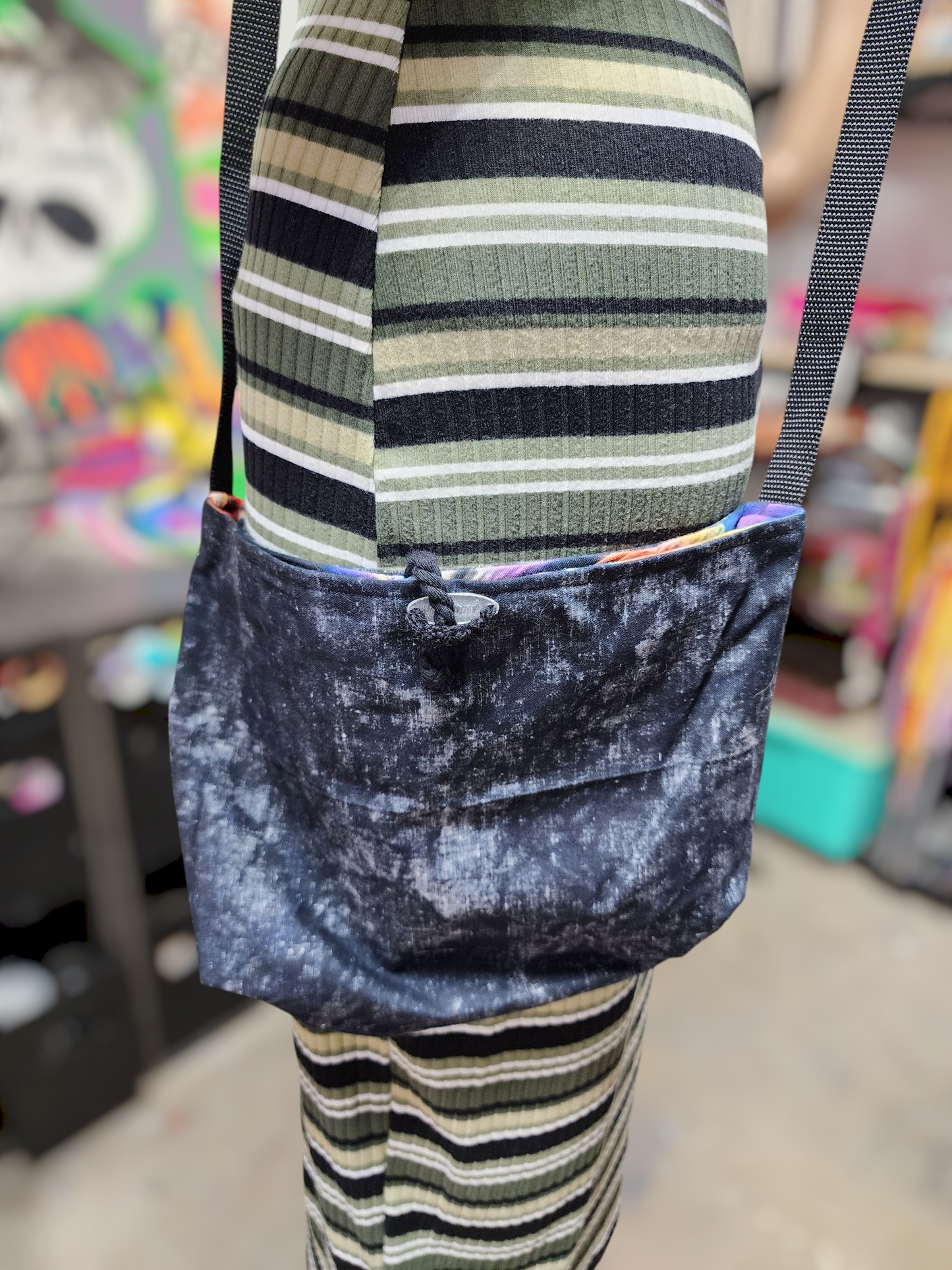 Handmade Hippie Boho Reversible Crossbody Bag (Faded Jean Print)