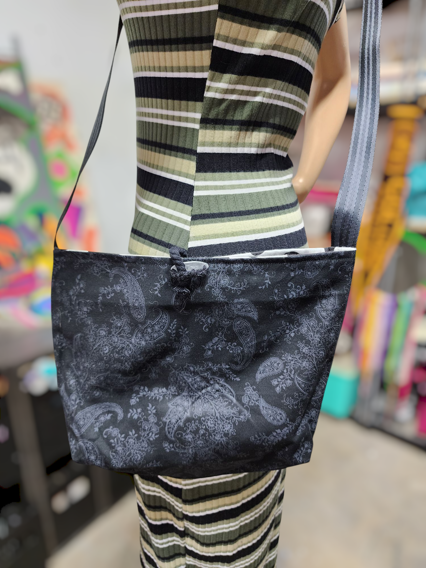 Handmade Hippie Boho Reversible Crossbody Bag (Paisley Print)