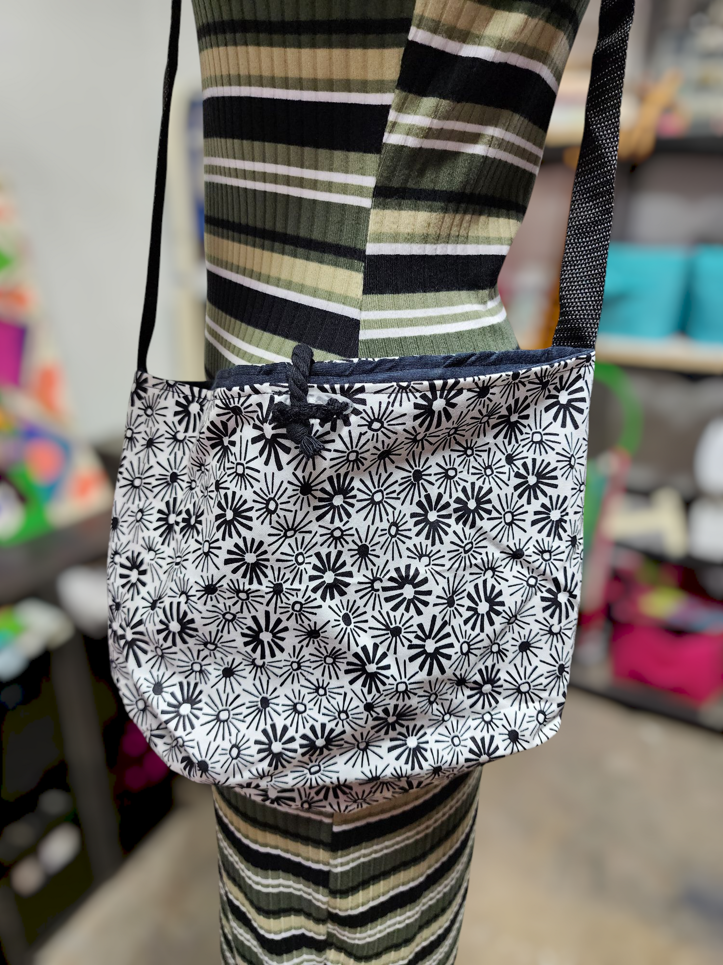 Handmade Hippie Boho Reversible Crossbody Bag (Flower Print)