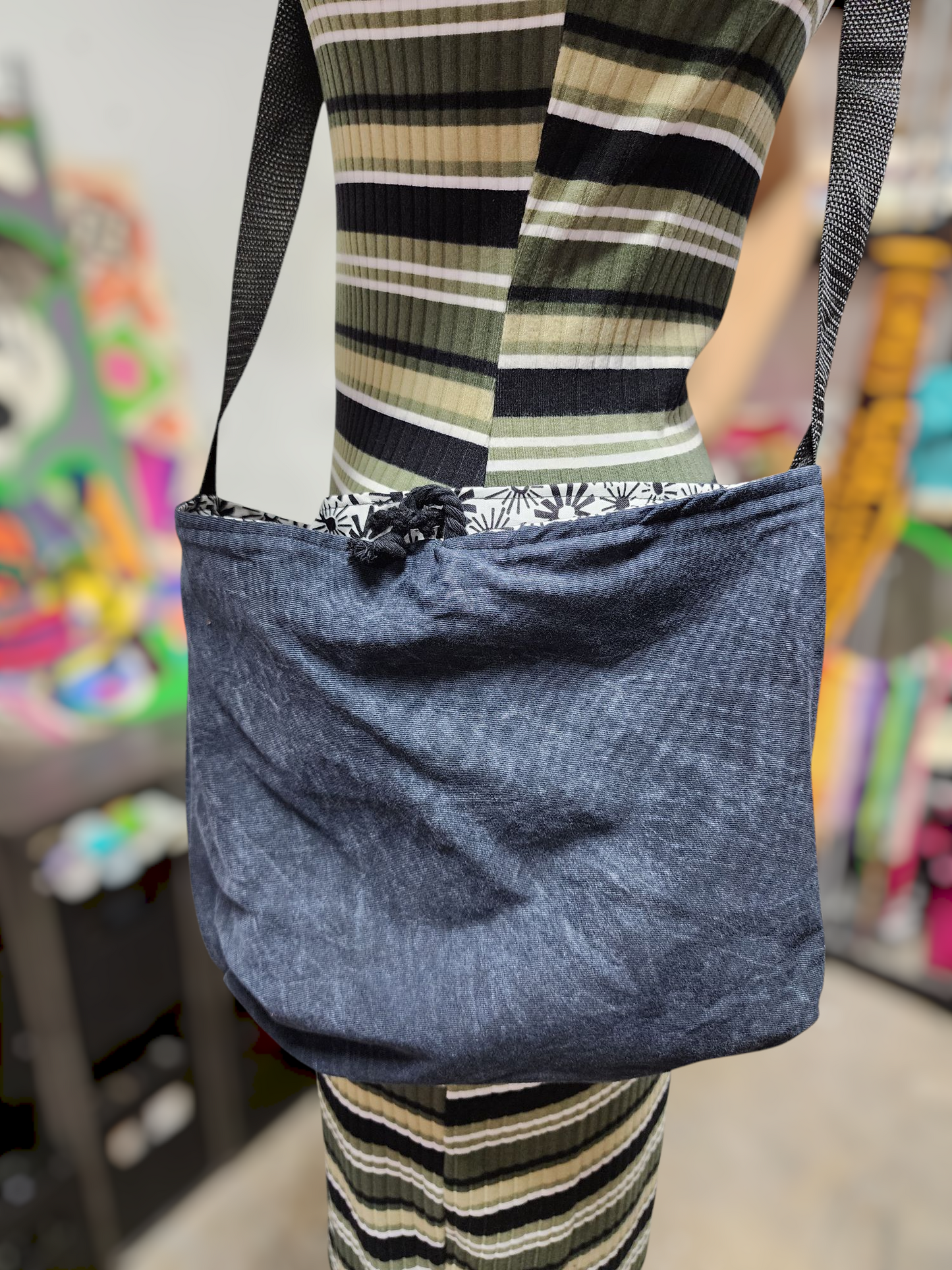 Handmade Hippie Boho Reversible Crossbody Bag (Flower Print)