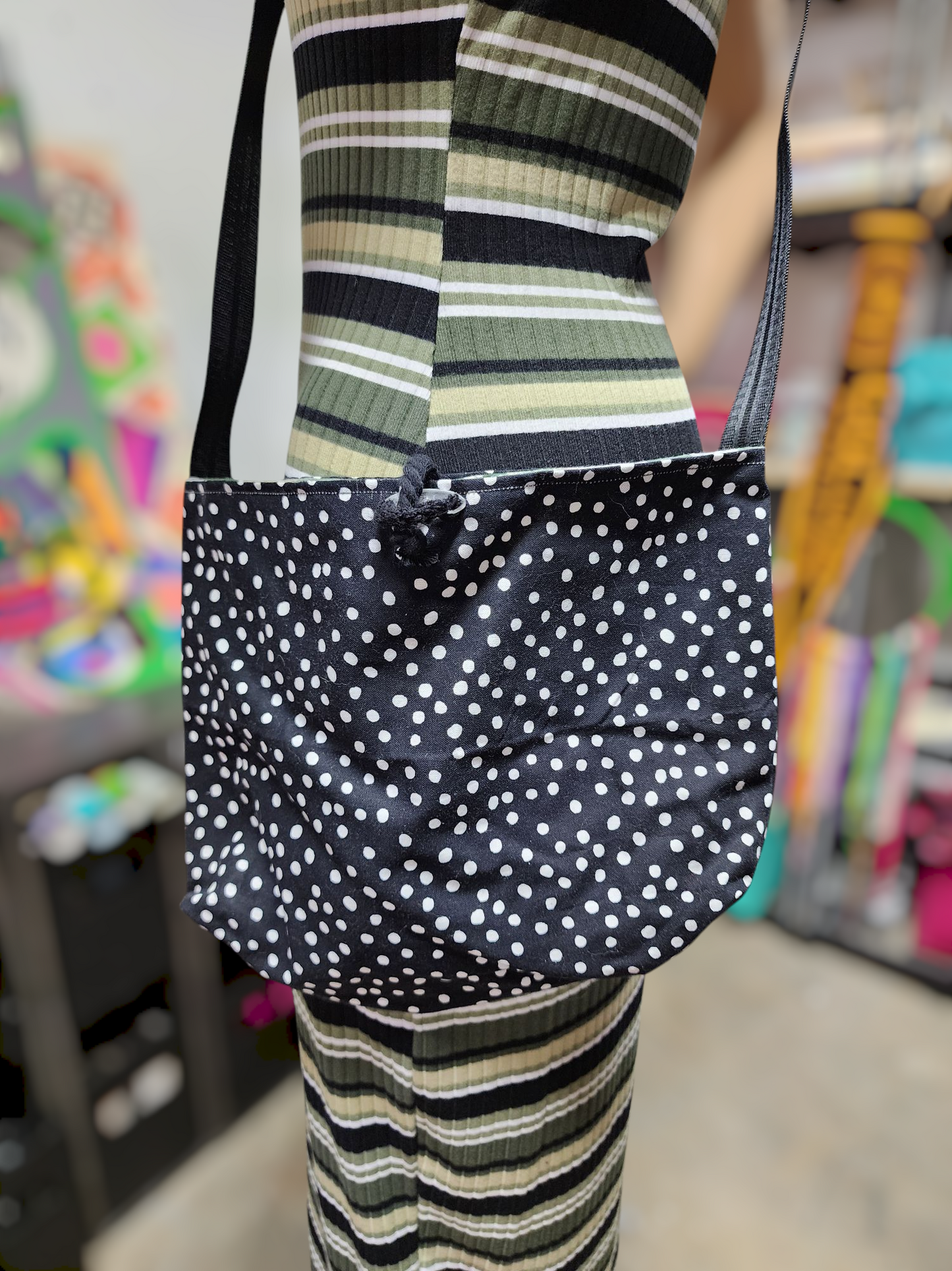 Handmade Hippie Boho Reversible Crossbody Bag (Polka Dot Print)