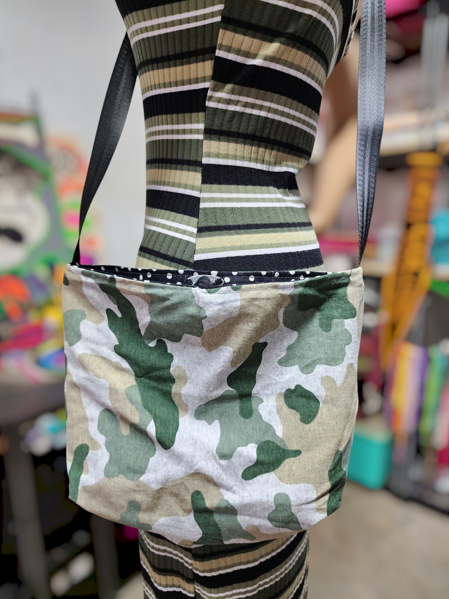 Handmade Hippie Boho Reversible Crossbody Bag (Polka Dot Print)