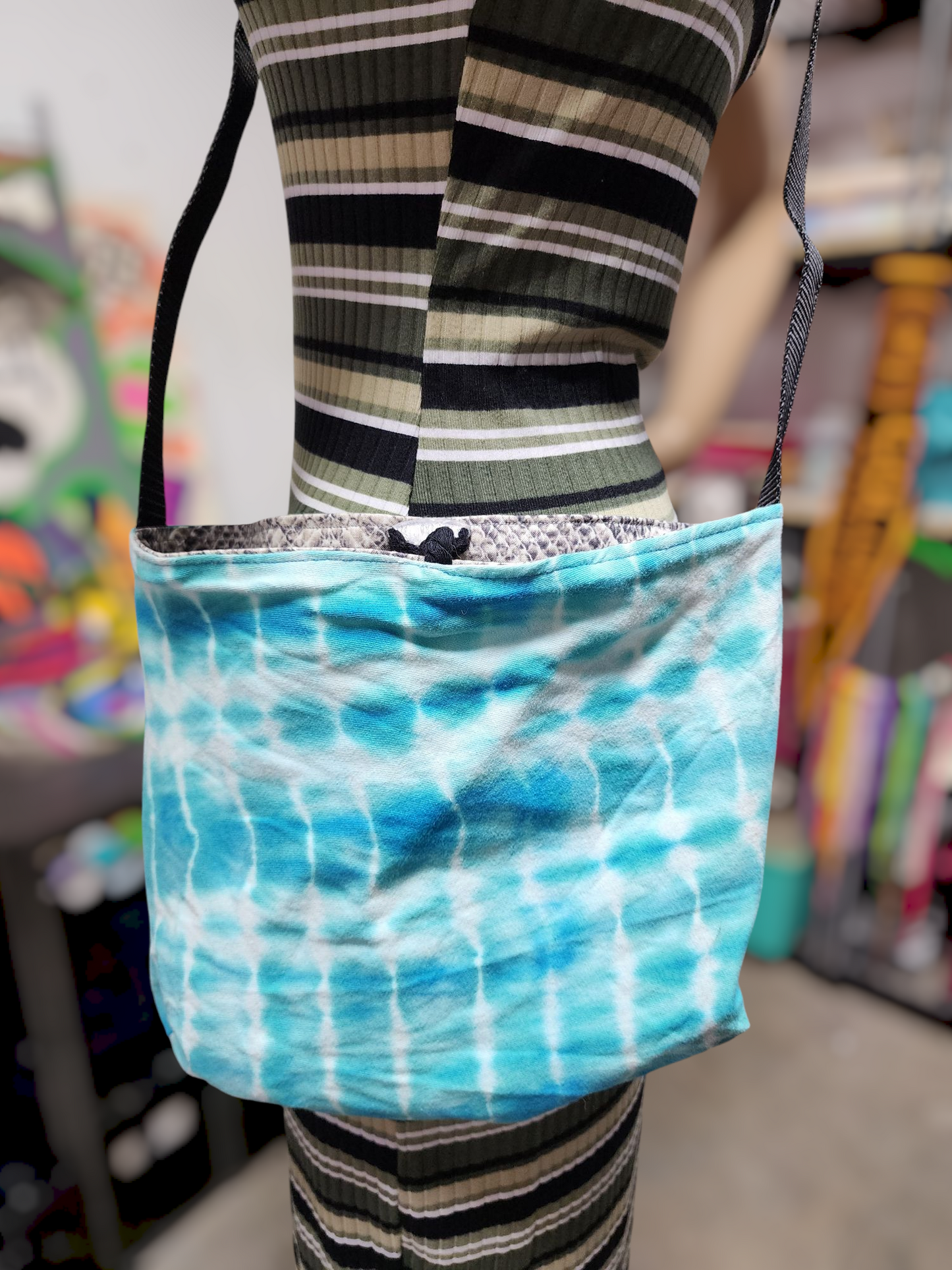 Handmade Hippie Boho Reversible Crossbody Bag (Snakeskin Print)