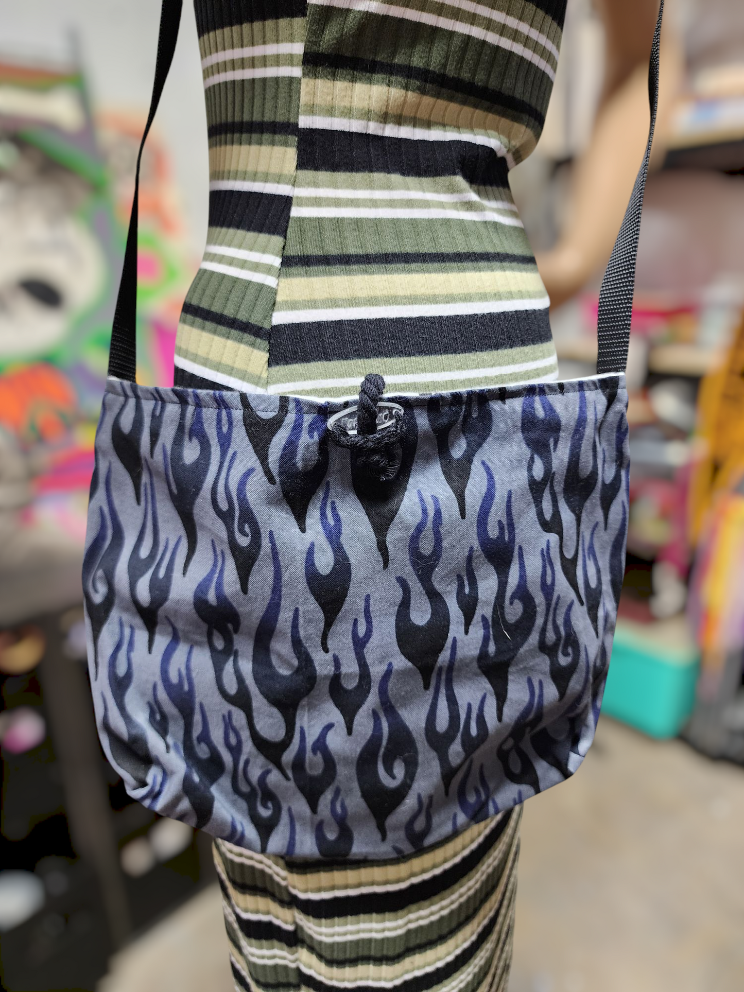 Handmade Hippie Boho Reversible Crossbody Bag (Flame Print)