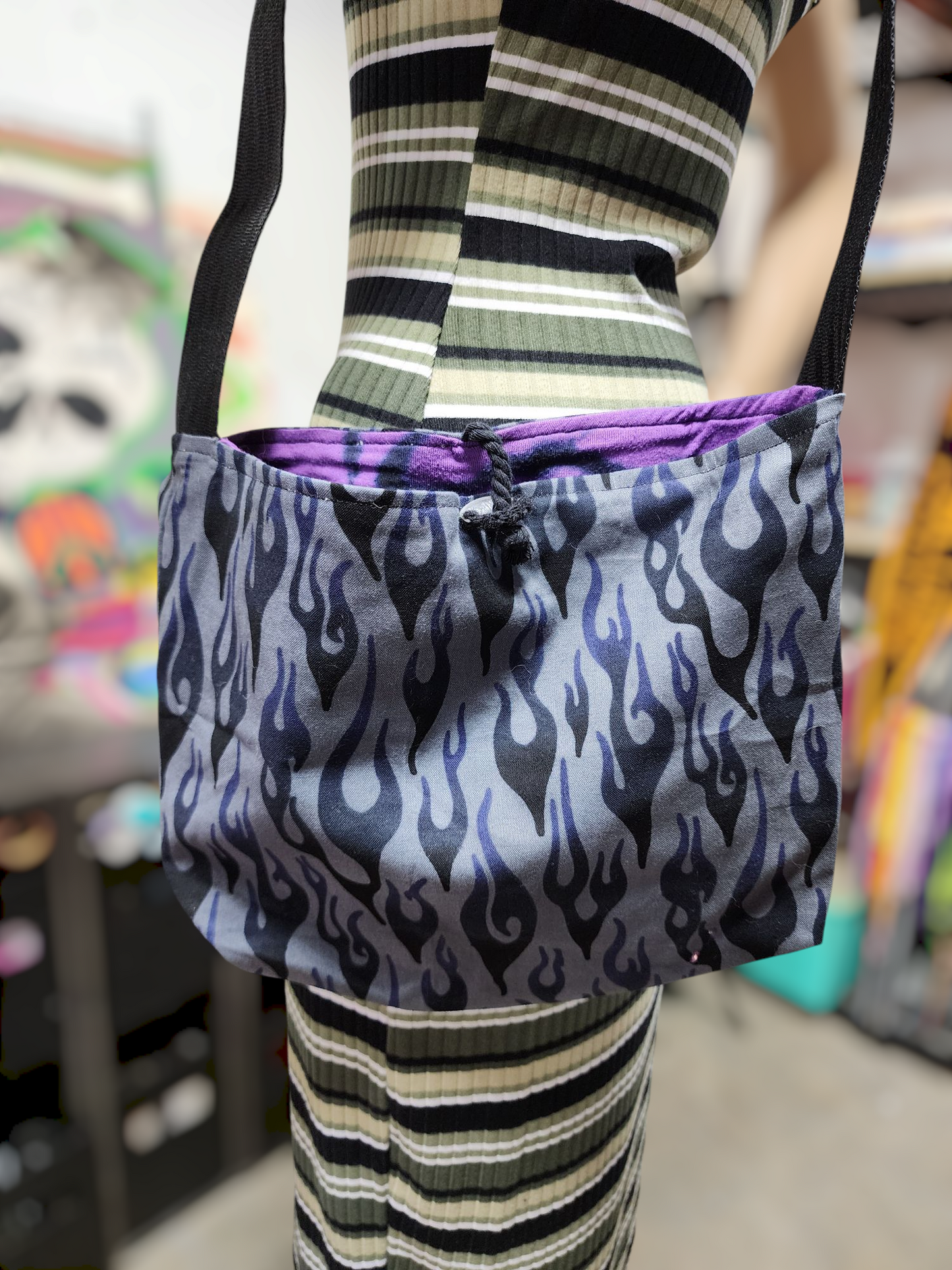 Handmade Hippie Boho Reversible Crossbody Bag (Flame Print)