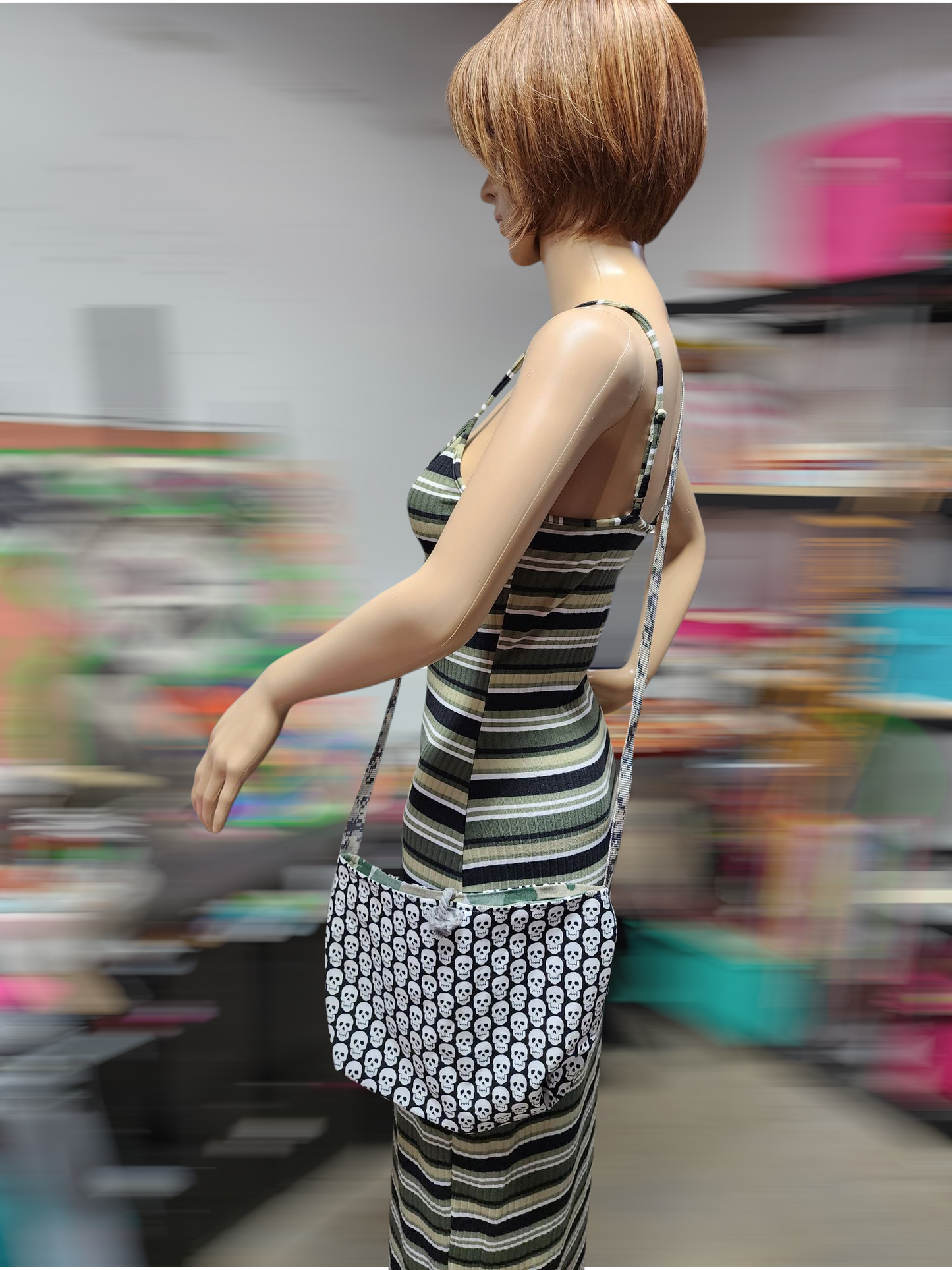 Handmade Hippie Boho Reversible Crossbody Bag (Skull Print)